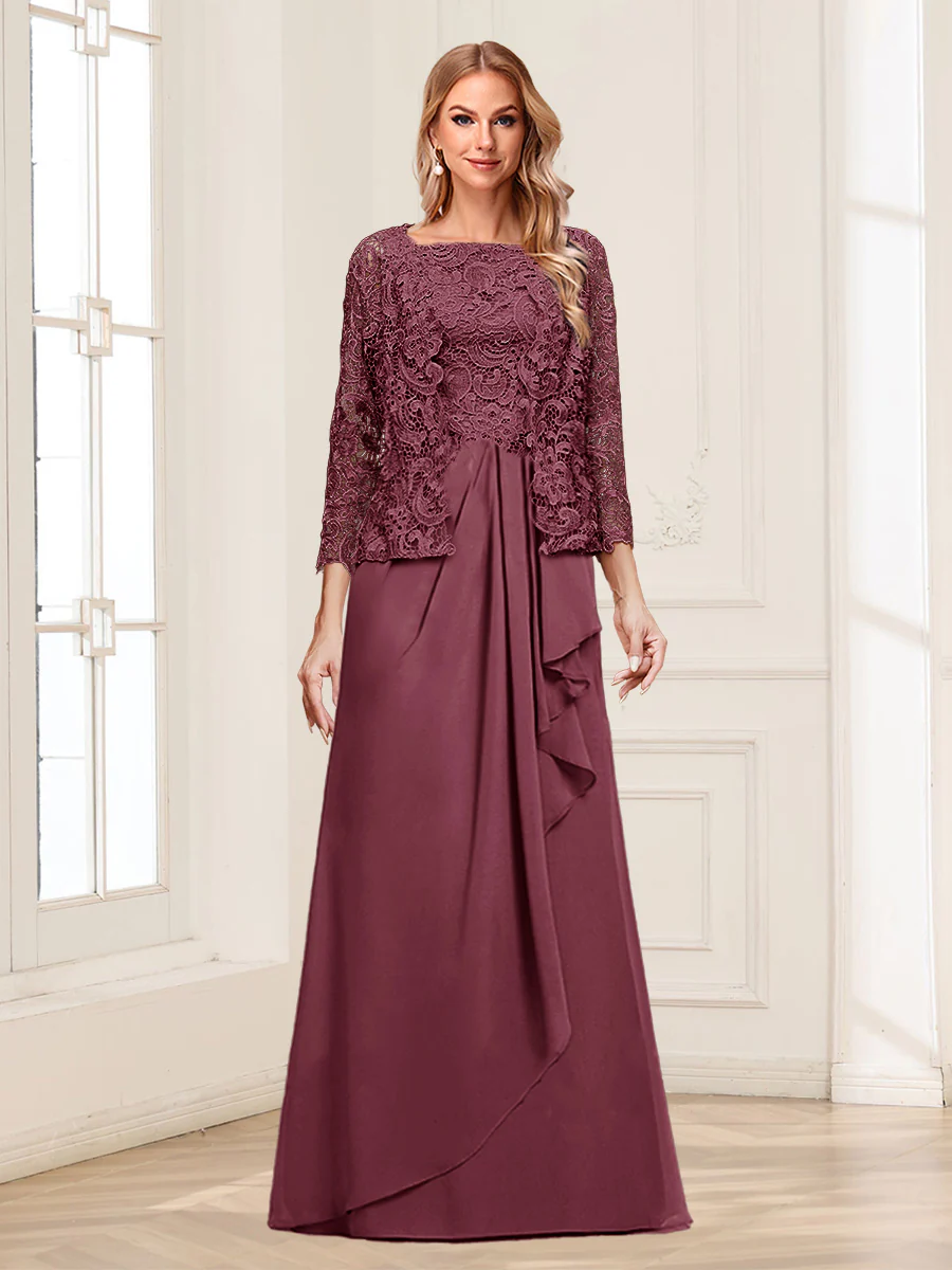 Lace Chiffon Square Neck 3/4 Sleeves 2 Pieces Mother of the Bride Dresses with Appliques & Jacket - Image 40
