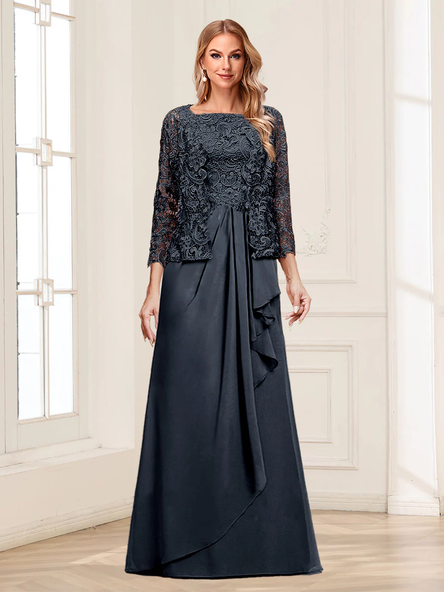 Lace Chiffon Square Neck 3/4 Sleeves 2 Pieces Mother of the Bride Dresses with Appliques & Jacket - Image 42