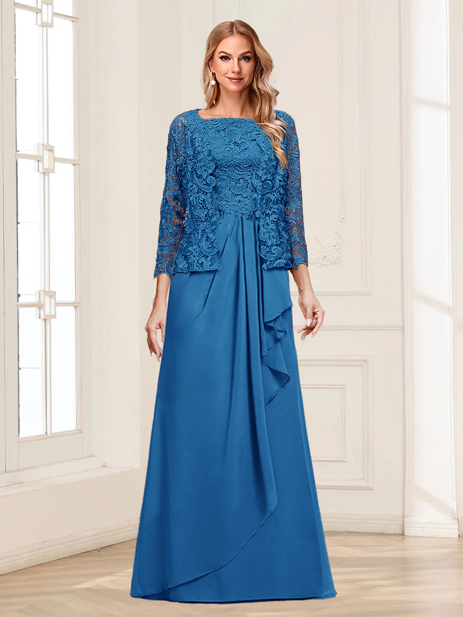 Lace Chiffon Square Neck 3/4 Sleeves 2 Pieces Mother of the Bride Dresses with Appliques & Jacket - Image 43