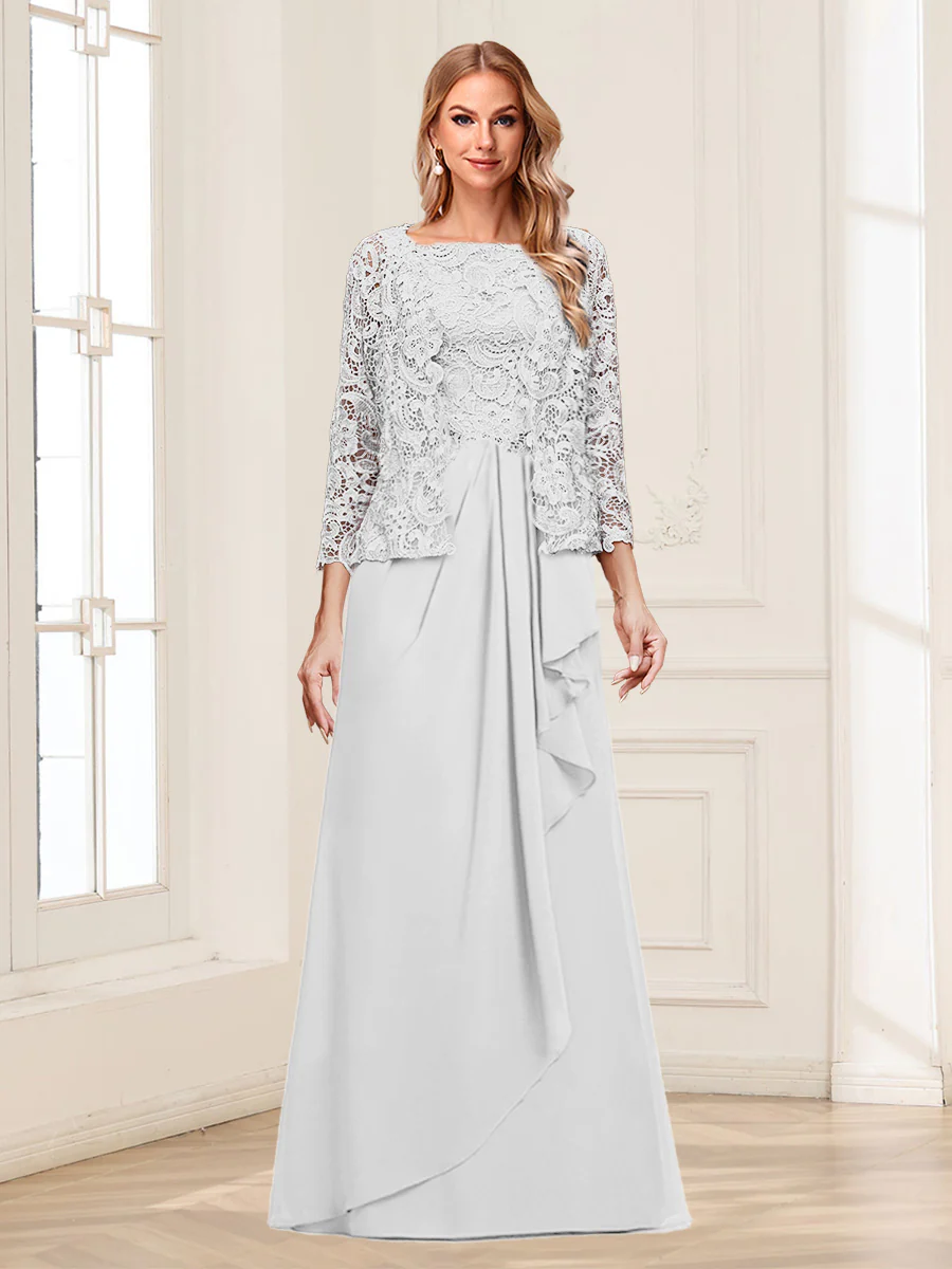 Lace Chiffon Square Neck 3/4 Sleeves 2 Pieces Mother of the Bride Dresses with Appliques & Jacket - Image 44