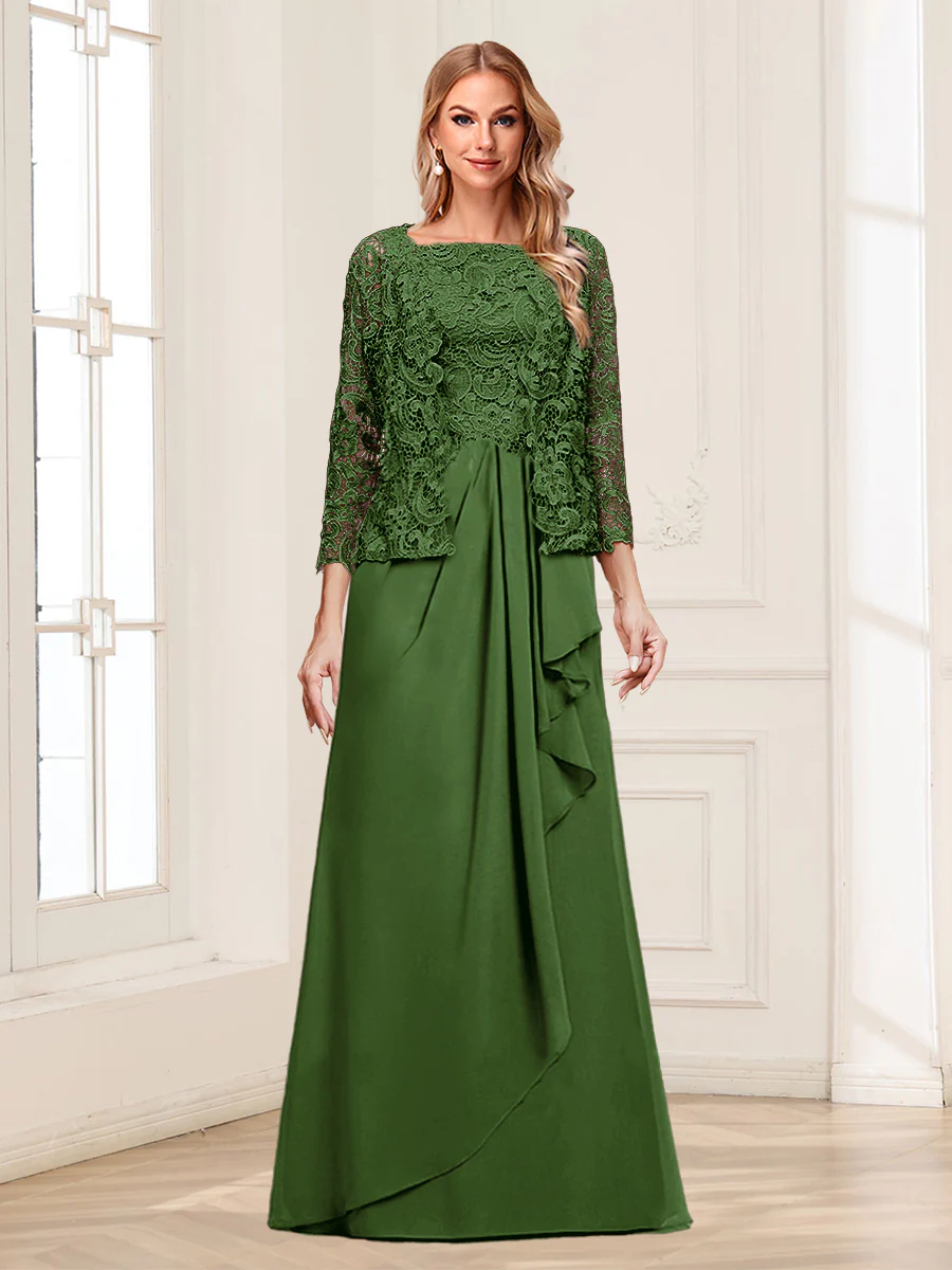 Lace Chiffon Square Neck 3/4 Sleeves 2 Pieces Mother of the Bride Dresses with Appliques & Jacket - Image 45