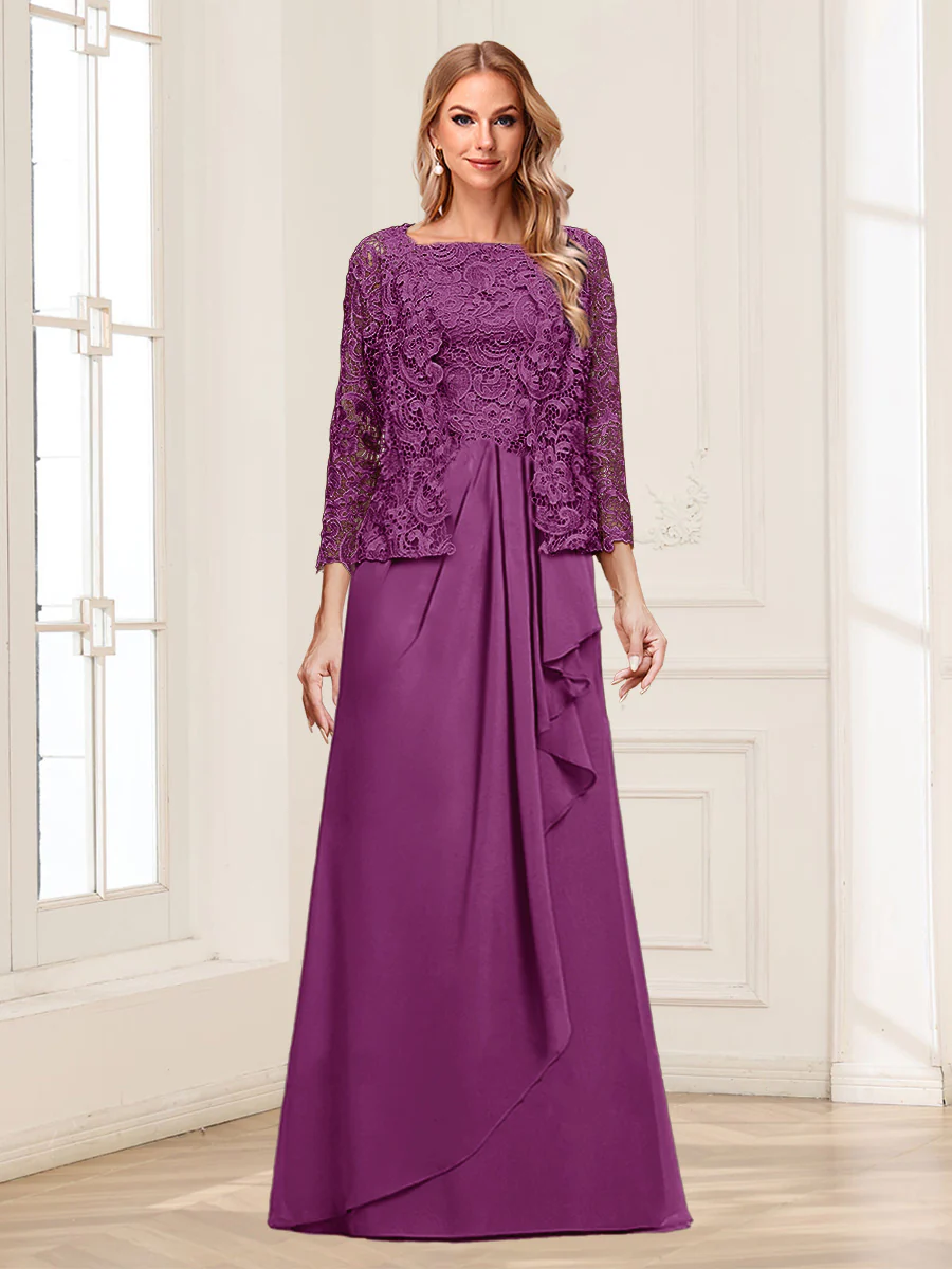 Lace Chiffon Square Neck 3/4 Sleeves 2 Pieces Mother of the Bride Dresses with Appliques & Jacket - Image 47