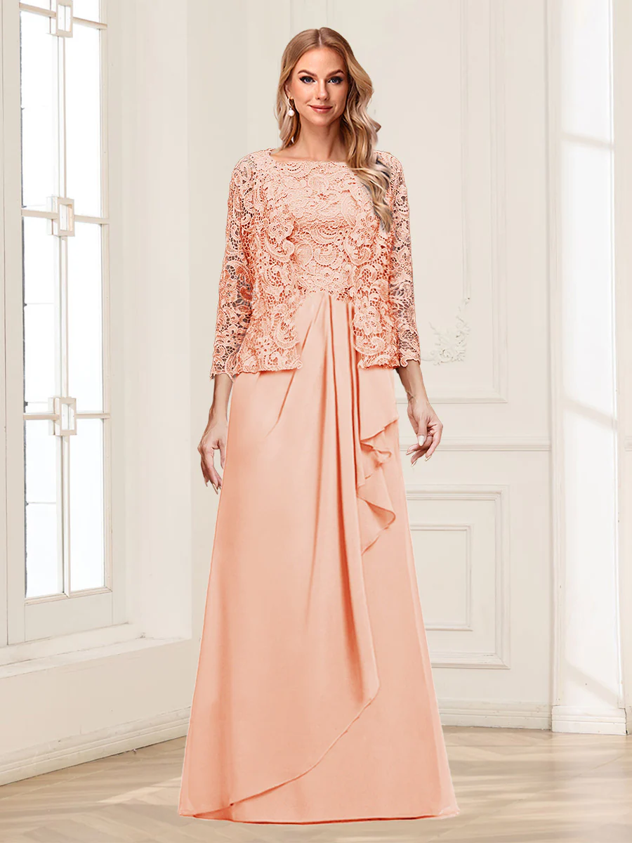 Lace Chiffon Square Neck 3/4 Sleeves 2 Pieces Mother of the Bride Dresses with Appliques & Jacket - Image 48