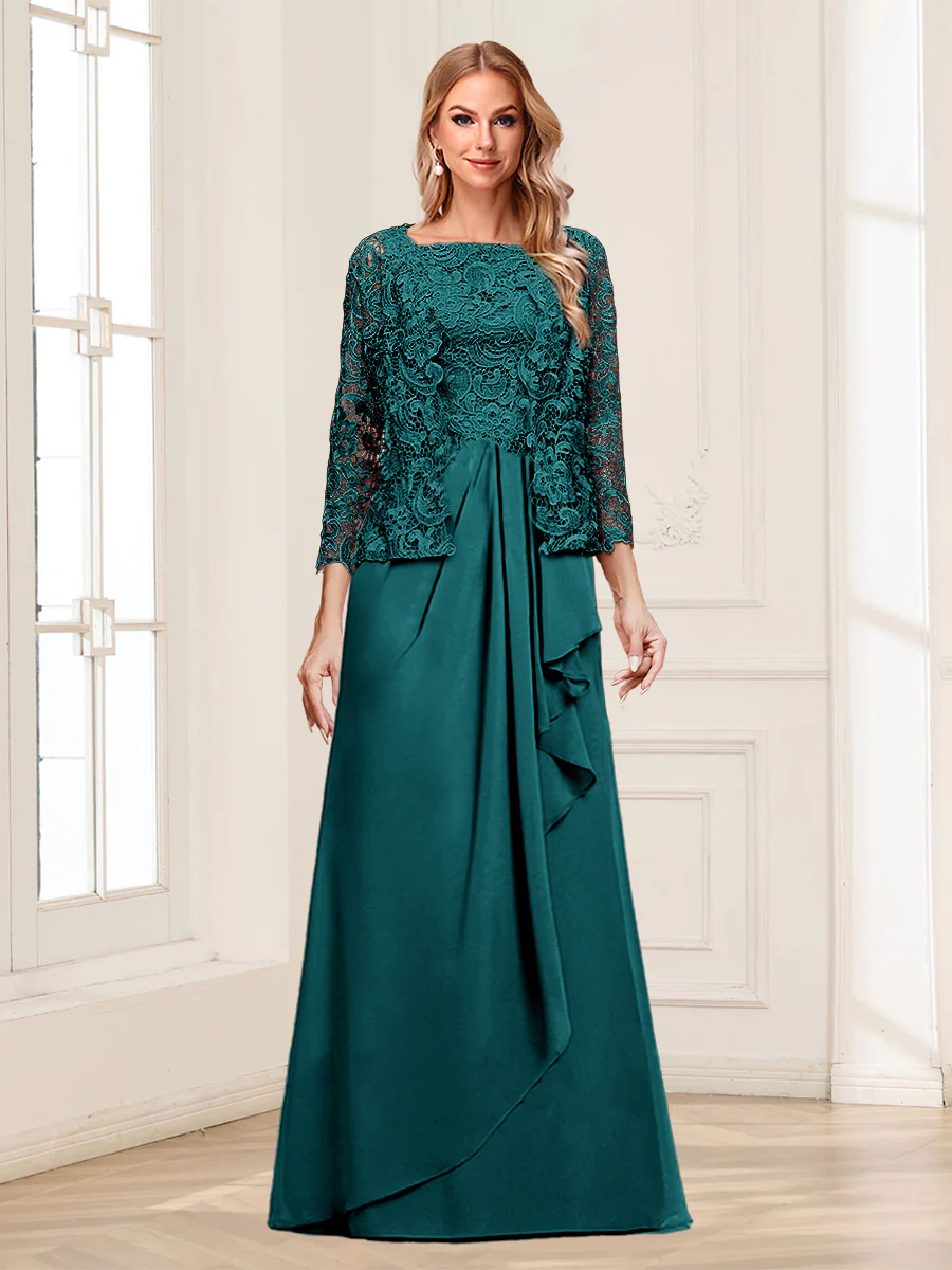 Lace Chiffon Square Neck 3/4 Sleeves 2 Pieces Mother of the Bride Dresses with Appliques & Jacket - Image 49