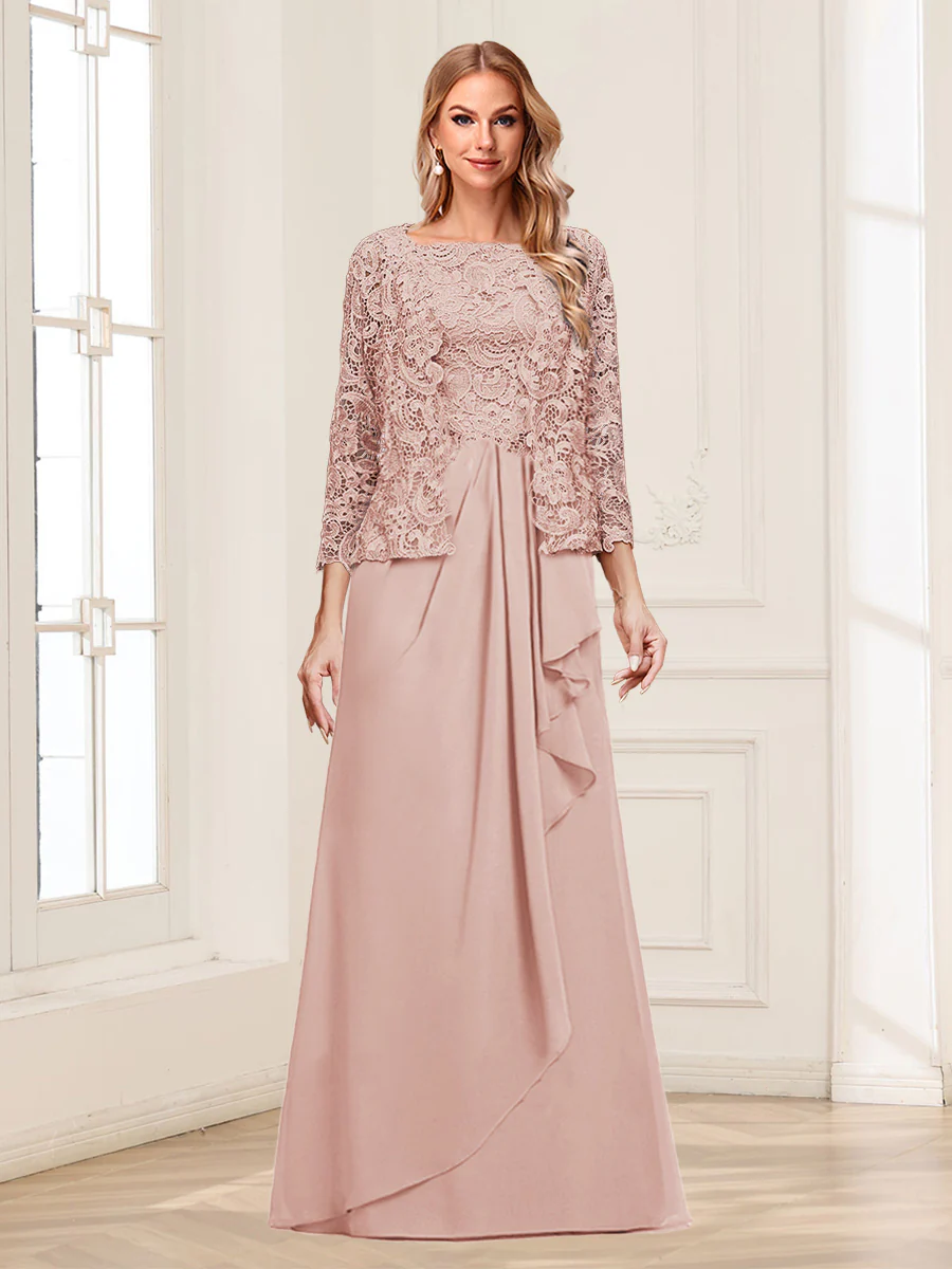 Lace Chiffon Square Neck 3/4 Sleeves 2 Pieces Mother of the Bride Dresses with Appliques & Jacket - Image 5