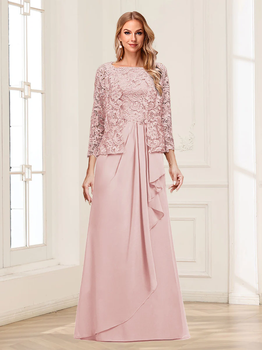 Lace Chiffon Square Neck 3/4 Sleeves 2 Pieces Mother of the Bride Dresses with Appliques & Jacket - Image 50