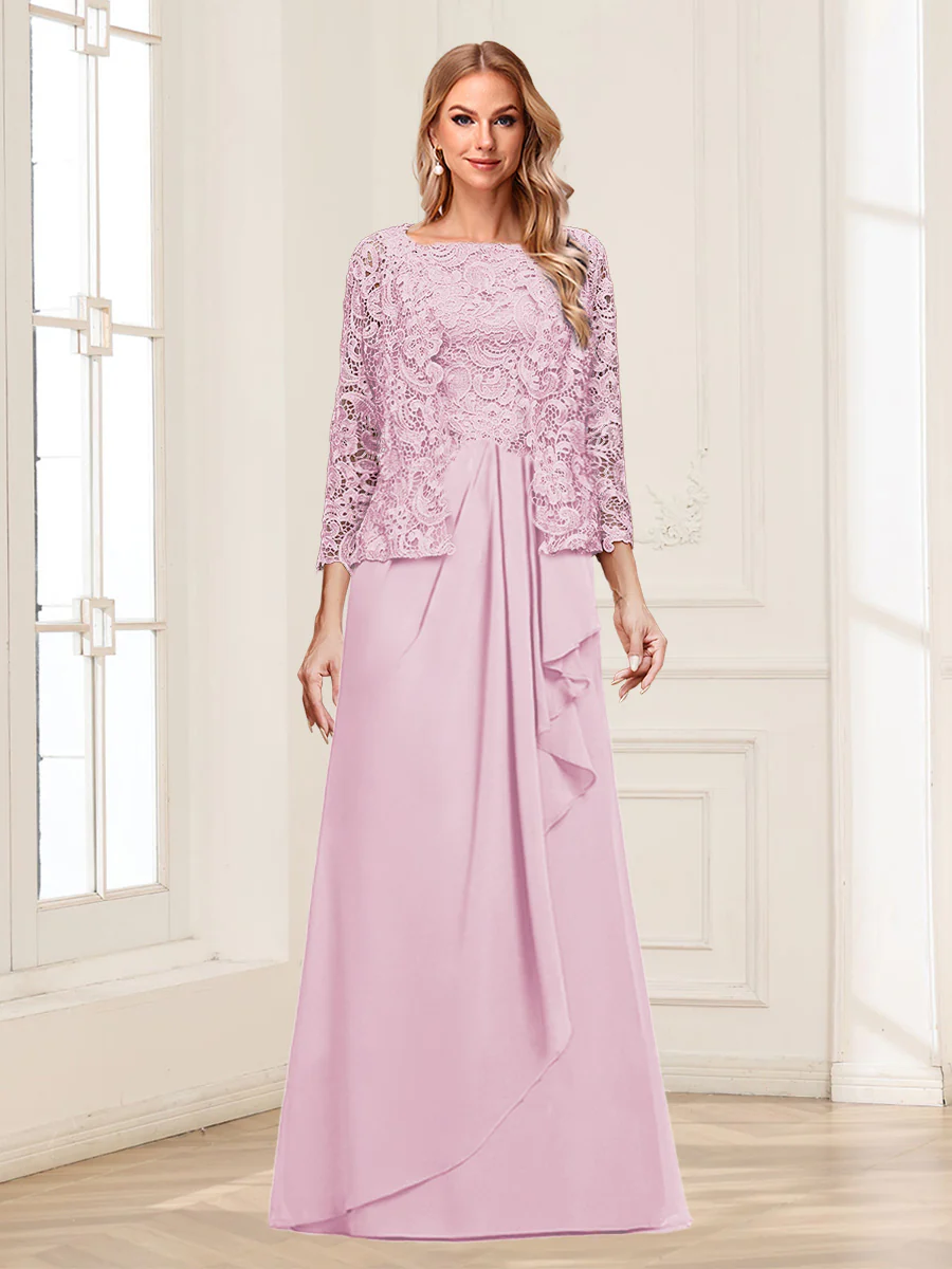 Lace Chiffon Square Neck 3/4 Sleeves 2 Pieces Mother of the Bride Dresses with Appliques & Jacket - Image 51