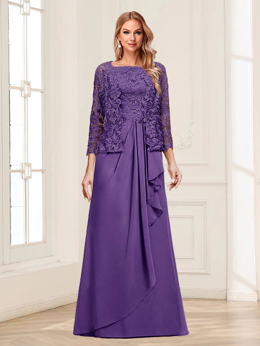 Lace Chiffon Square Neck 3/4 Sleeves 2 Pieces Mother of the Bride Dresses with Appliques & Jacket - Image 53