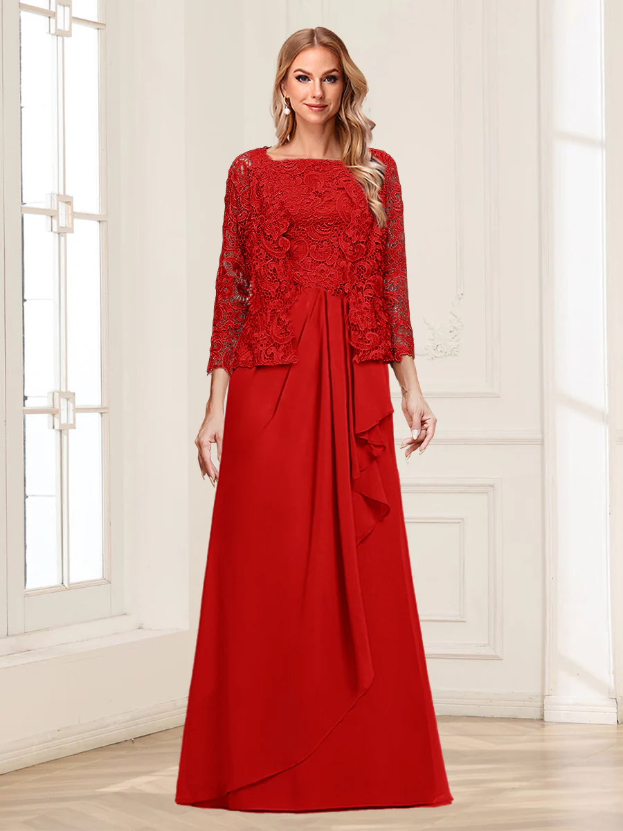 Lace Chiffon Square Neck 3/4 Sleeves 2 Pieces Mother of the Bride Dresses with Appliques & Jacket - Image 54