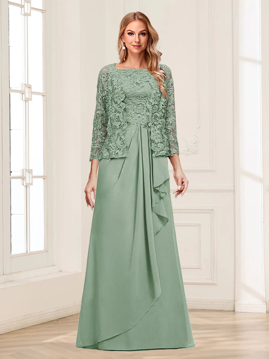 Lace Chiffon Square Neck 3/4 Sleeves 2 Pieces Mother of the Bride Dresses with Appliques & Jacket - Image 56