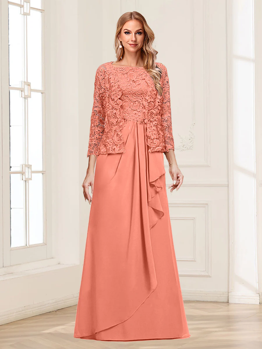 Lace Chiffon Square Neck 3/4 Sleeves 2 Pieces Mother of the Bride Dresses with Appliques & Jacket - Image 57