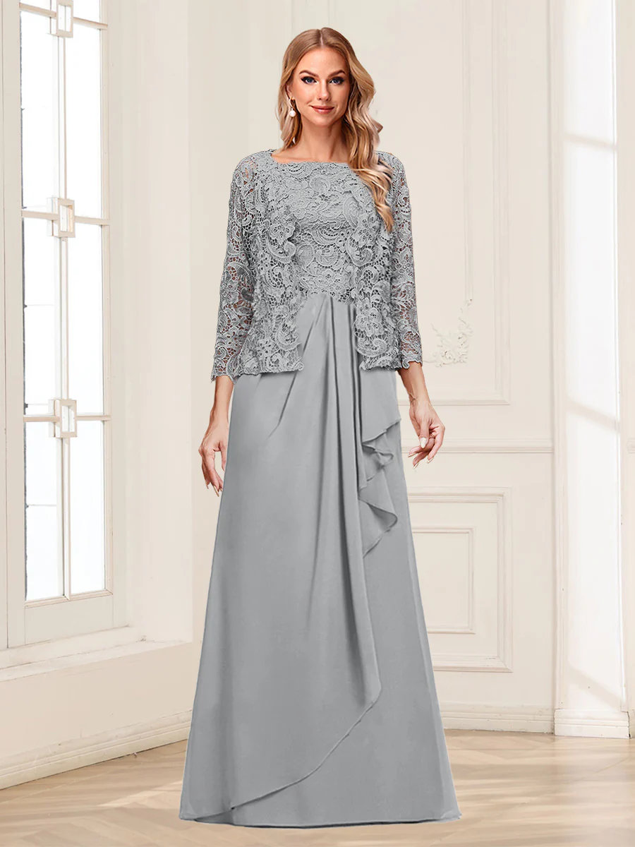Lace Chiffon Square Neck 3/4 Sleeves 2 Pieces Mother of the Bride Dresses with Appliques & Jacket - Image 58