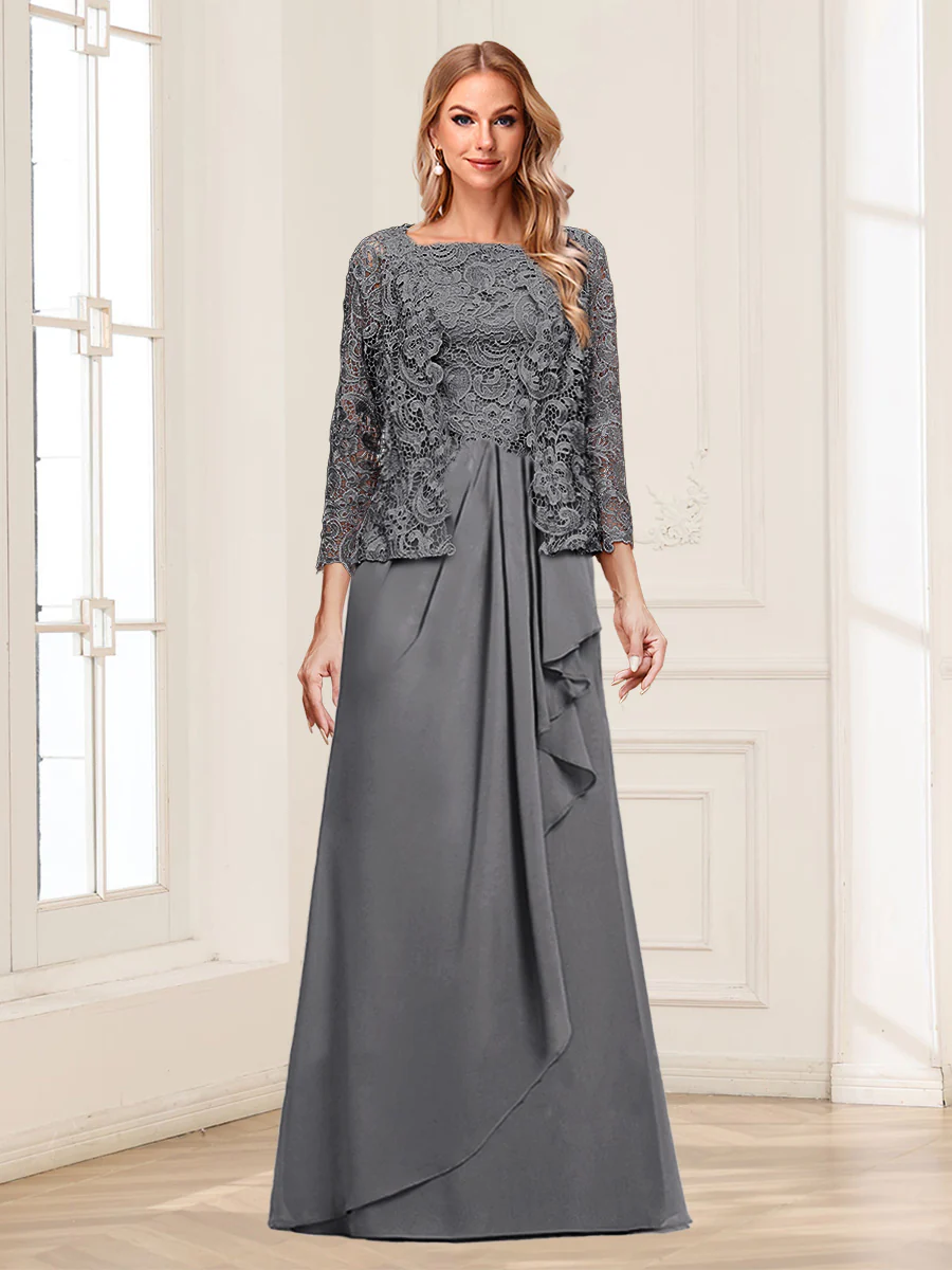 Lace Chiffon Square Neck 3/4 Sleeves 2 Pieces Mother of the Bride Dresses with Appliques & Jacket - Image 59