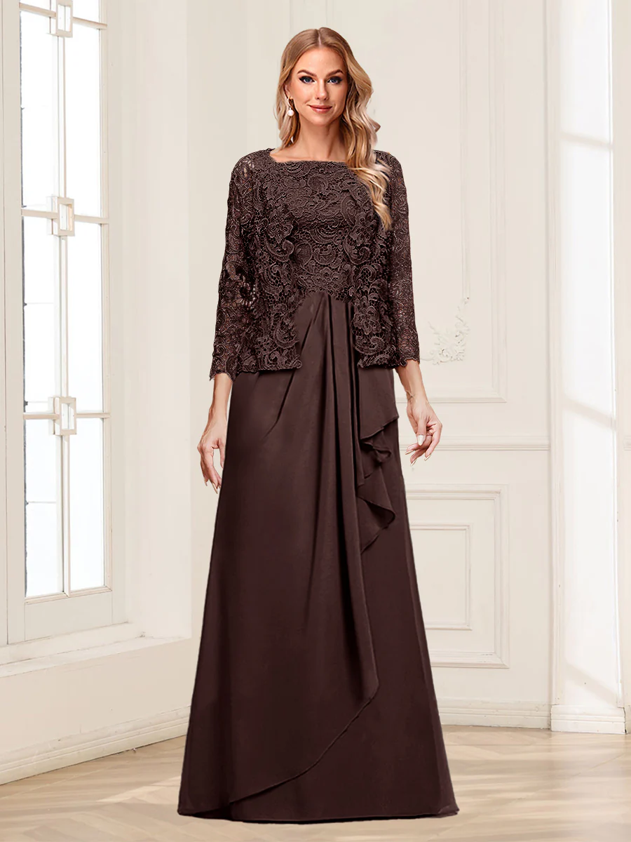 Lace Chiffon Square Neck 3/4 Sleeves 2 Pieces Mother of the Bride Dresses with Appliques & Jacket - Image 6