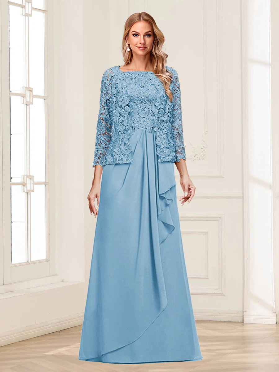Lace Chiffon Square Neck 3/4 Sleeves 2 Pieces Mother of the Bride Dresses with Appliques & Jacket - Image 60