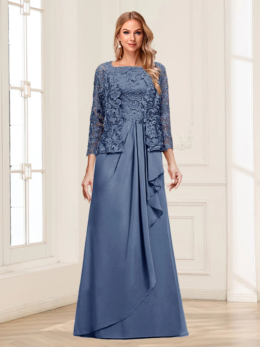 Lace Chiffon Square Neck 3/4 Sleeves 2 Pieces Mother of the Bride Dresses with Appliques & Jacket - Image 62