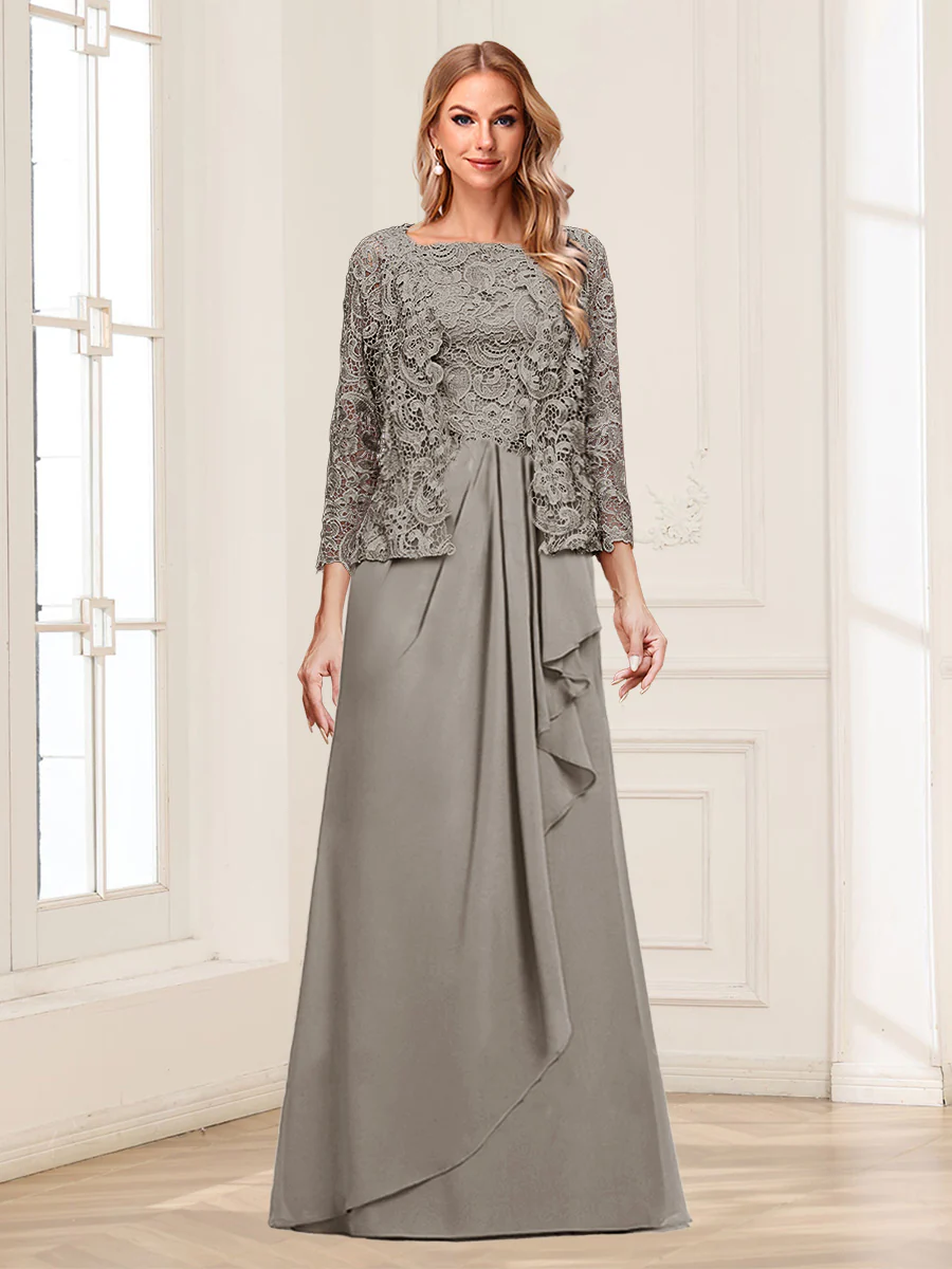 Lace Chiffon Square Neck 3/4 Sleeves 2 Pieces Mother of the Bride Dresses with Appliques & Jacket - Image 63