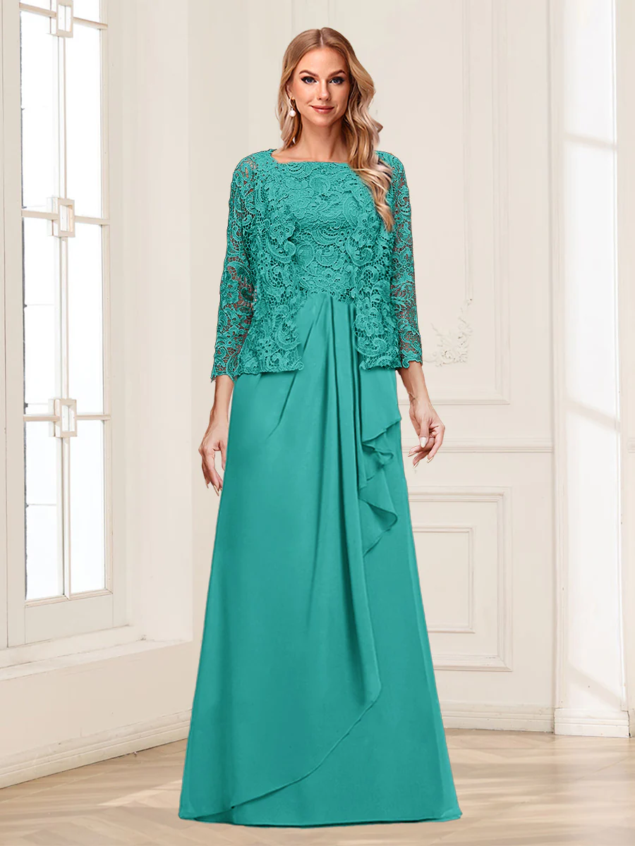 Lace Chiffon Square Neck 3/4 Sleeves 2 Pieces Mother of the Bride Dresses with Appliques & Jacket - Image 65