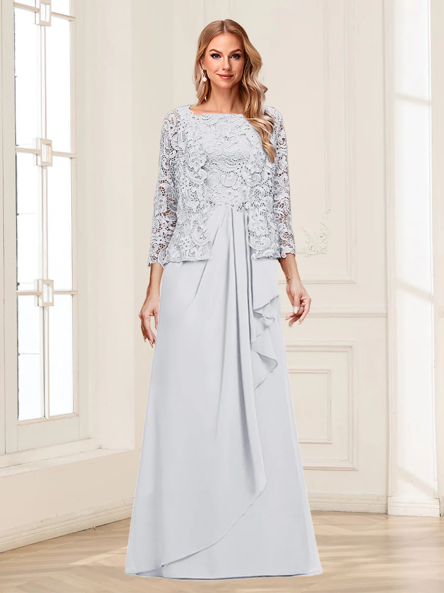 Lace Chiffon Square Neck 3/4 Sleeves 2 Pieces Mother of the Bride Dresses with Appliques & Jacket - Image 66