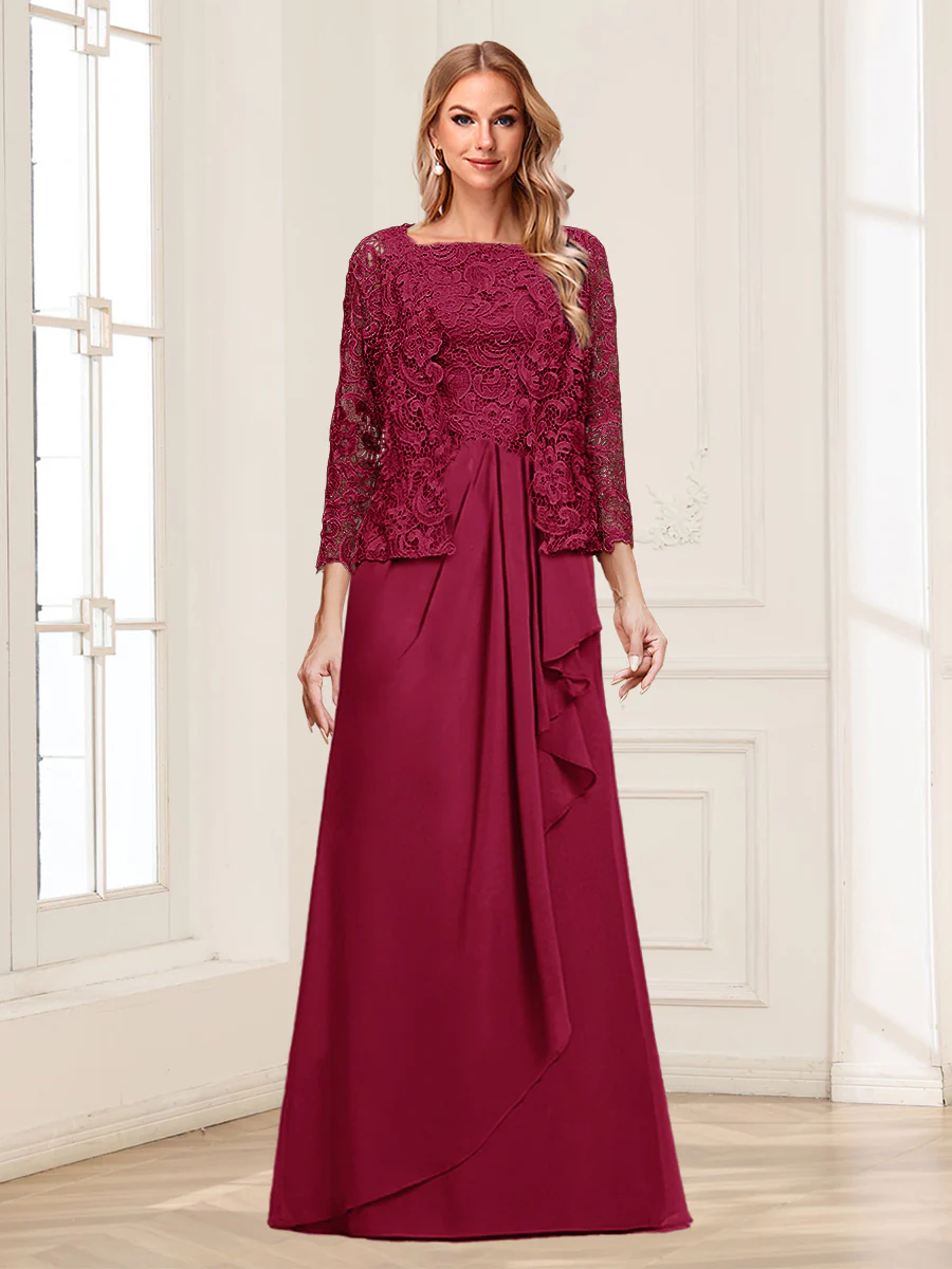 Lace Chiffon Square Neck 3/4 Sleeves 2 Pieces Mother of the Bride Dresses with Appliques & Jacket - Image 67