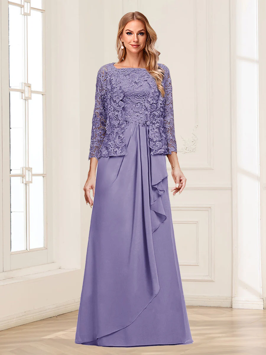 Lace Chiffon Square Neck 3/4 Sleeves 2 Pieces Mother of the Bride Dresses with Appliques & Jacket - Image 68