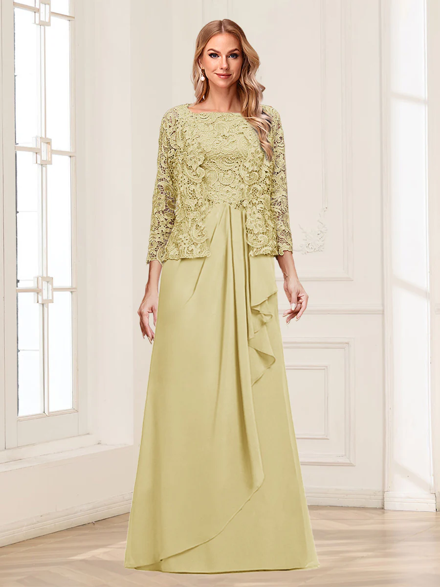 Lace Chiffon Square Neck 3/4 Sleeves 2 Pieces Mother of the Bride Dresses with Appliques & Jacket - Image 69