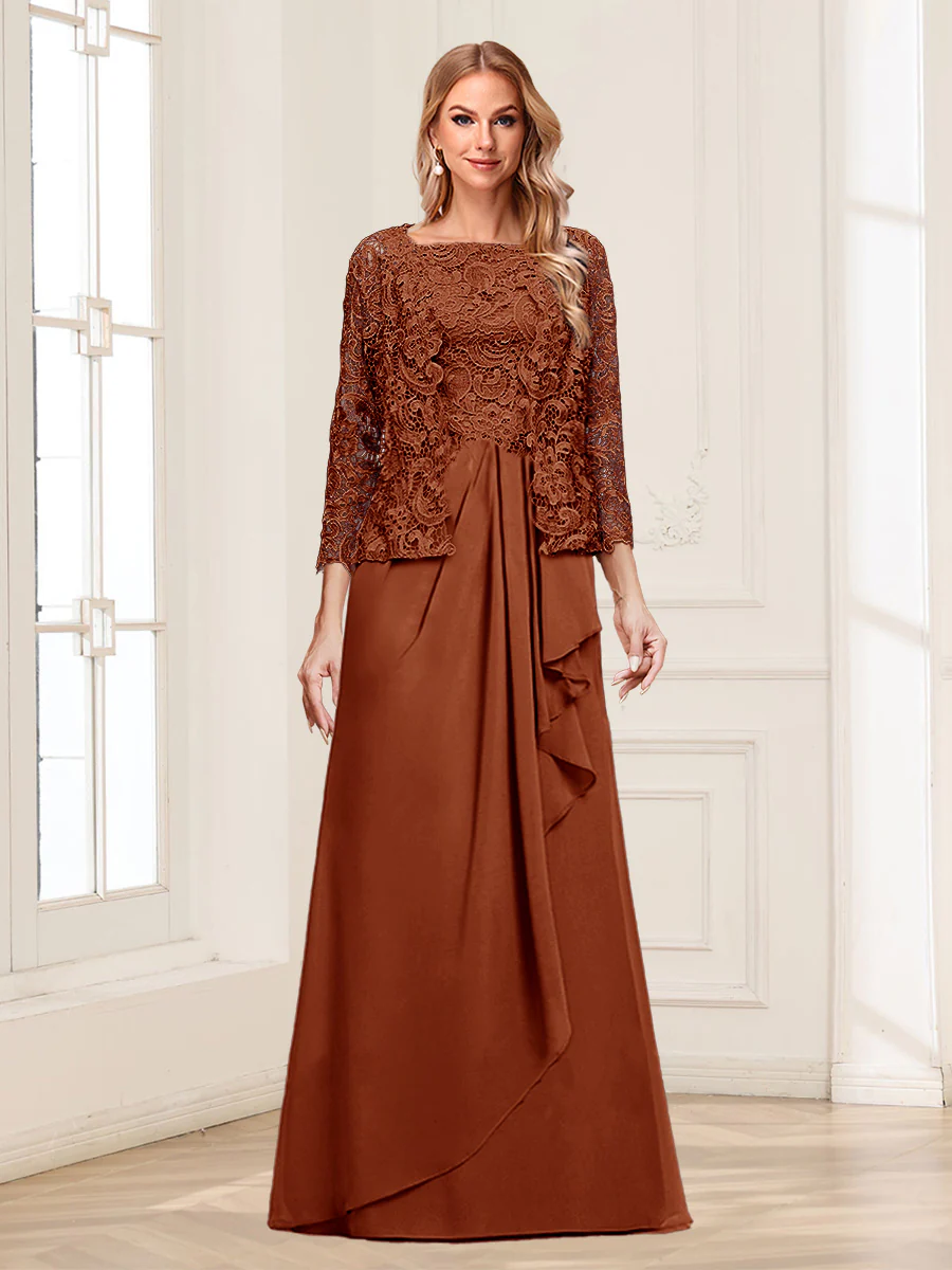 Lace Chiffon Square Neck 3/4 Sleeves 2 Pieces Mother of the Bride Dresses with Appliques & Jacket - Image 8