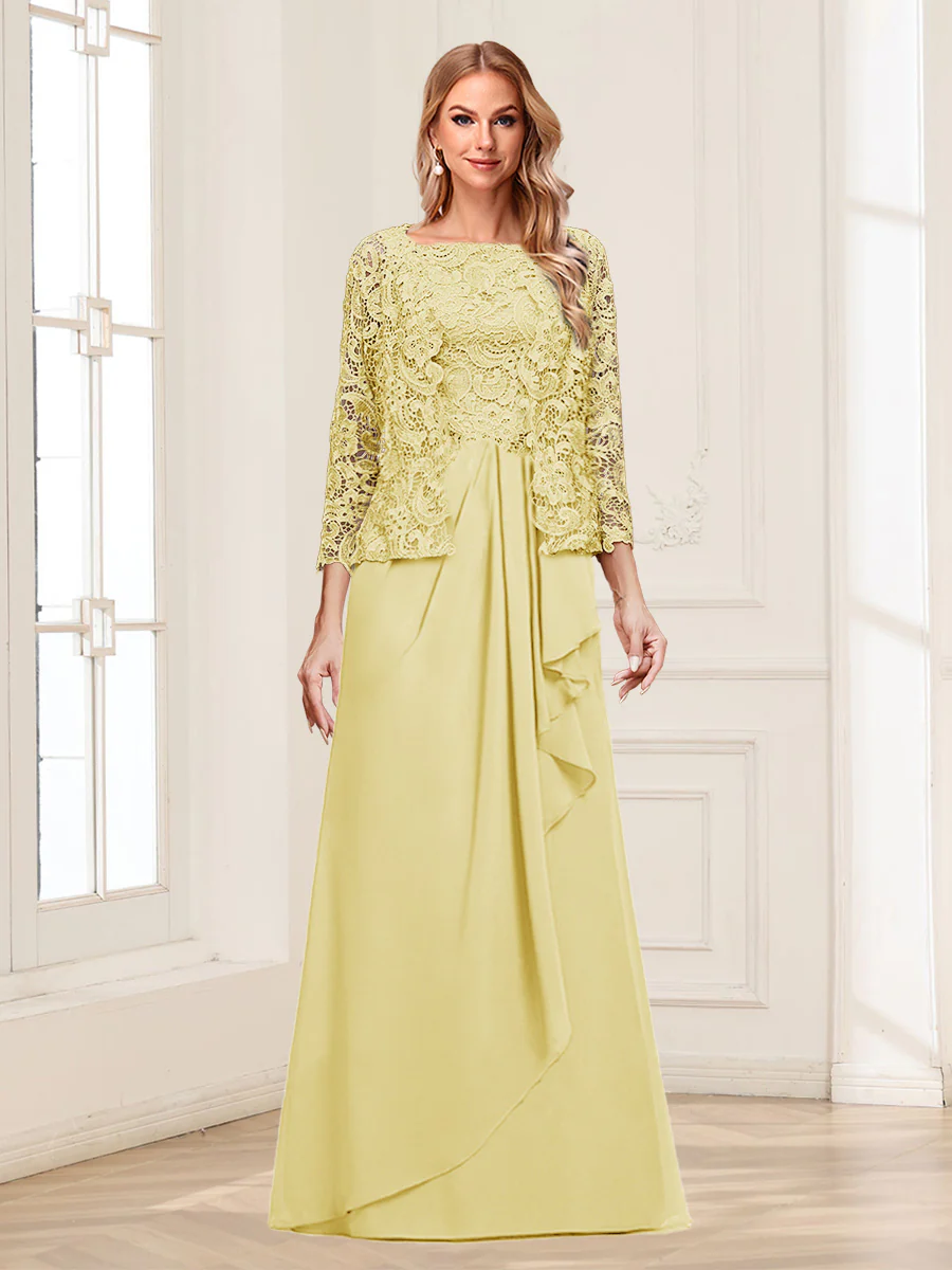 Lace Chiffon Square Neck 3/4 Sleeves 2 Pieces Mother of the Bride Dresses with Appliques & Jacket - Image 9