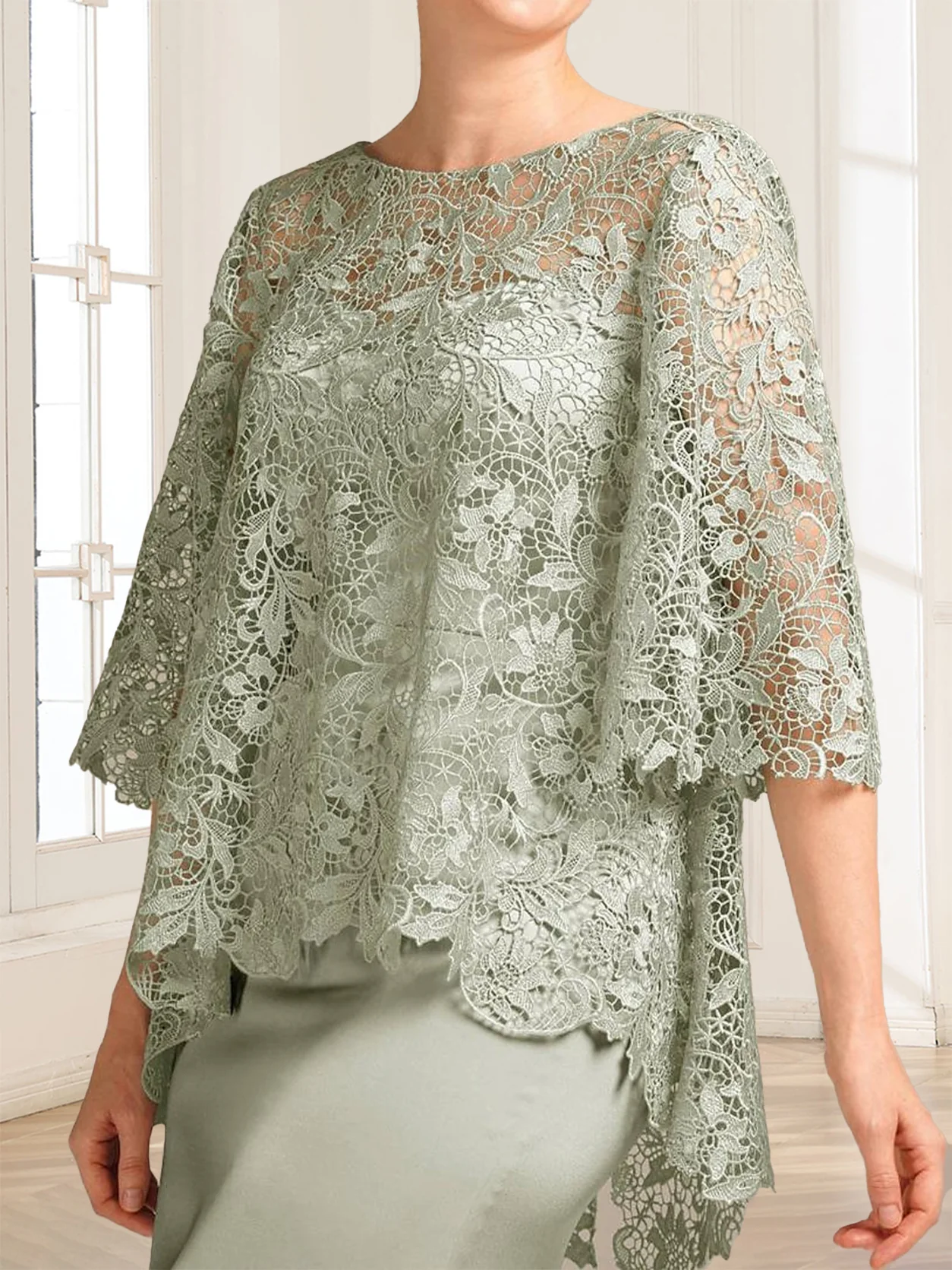 Lace Sheath/Column Crew Neck Half Sleeves Mother of the Bride Dresses - Image 3
