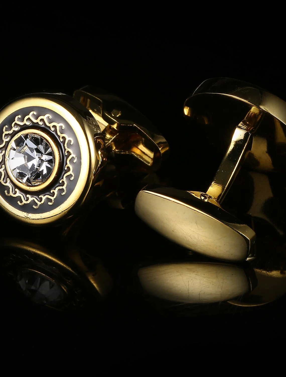 Men's Fashion 2Pcs Cufflinks Golden Geometric with Rhinestones - Image 2