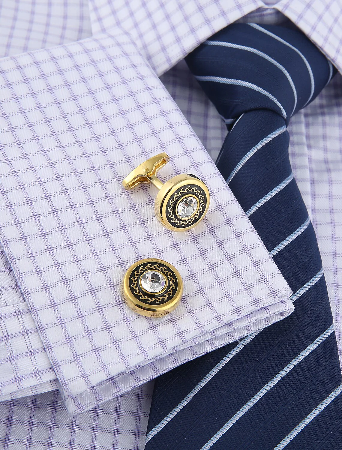 Men's Fashion 2Pcs Cufflinks Golden Geometric with Rhinestones - Image 5