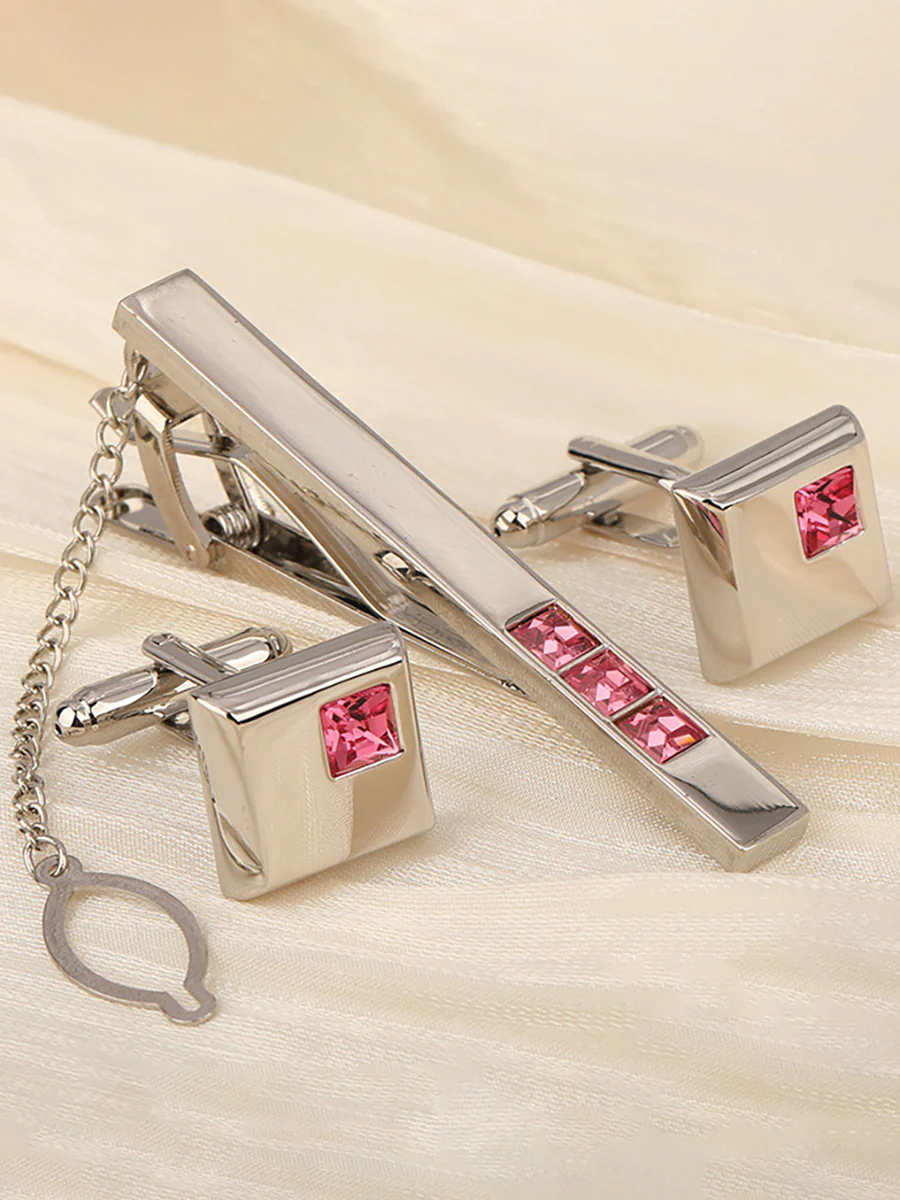 Men's Geometric Formal Tie Clip with Rhinestones - Image 6