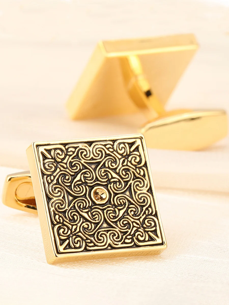 Men's Sparkling 2Pcs Alloy Cufflinks with Floral - Image 25