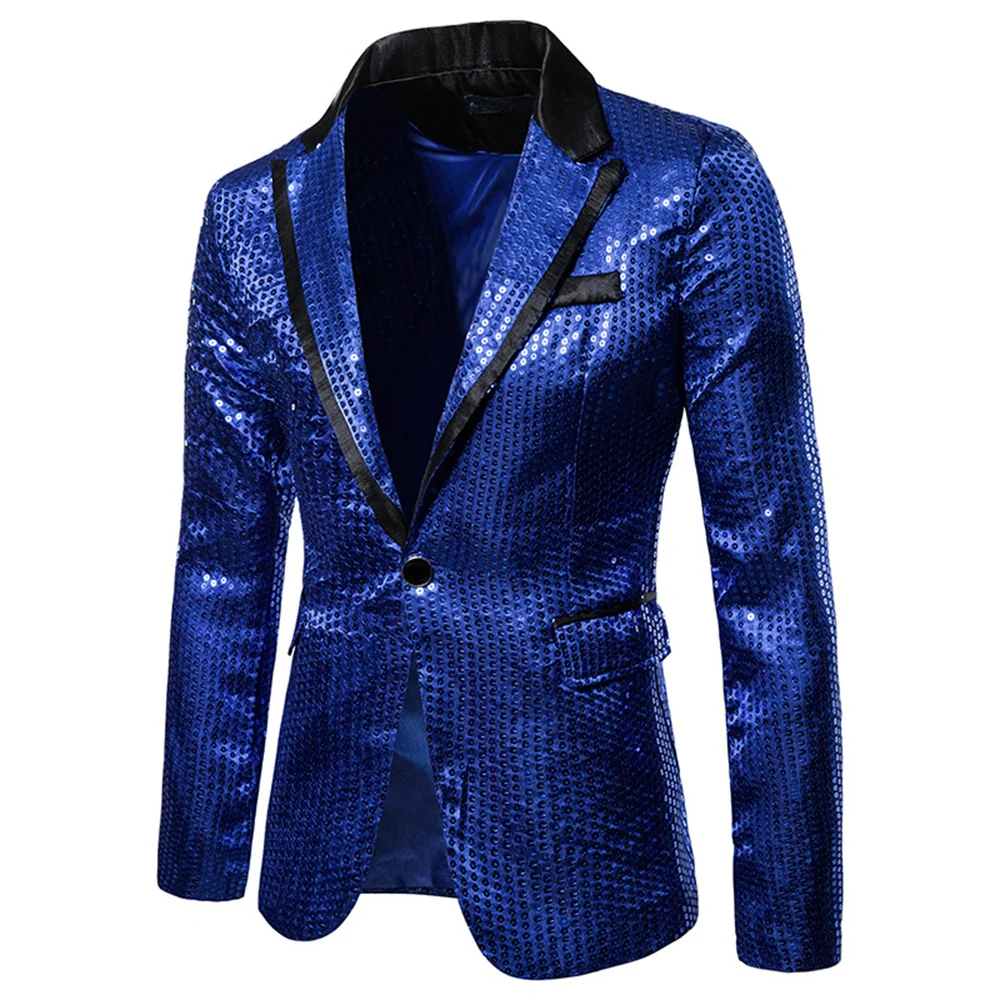 Men's Tailored Fit Gold Single Breasted One-Button Sequin Party Jacket - Image 5