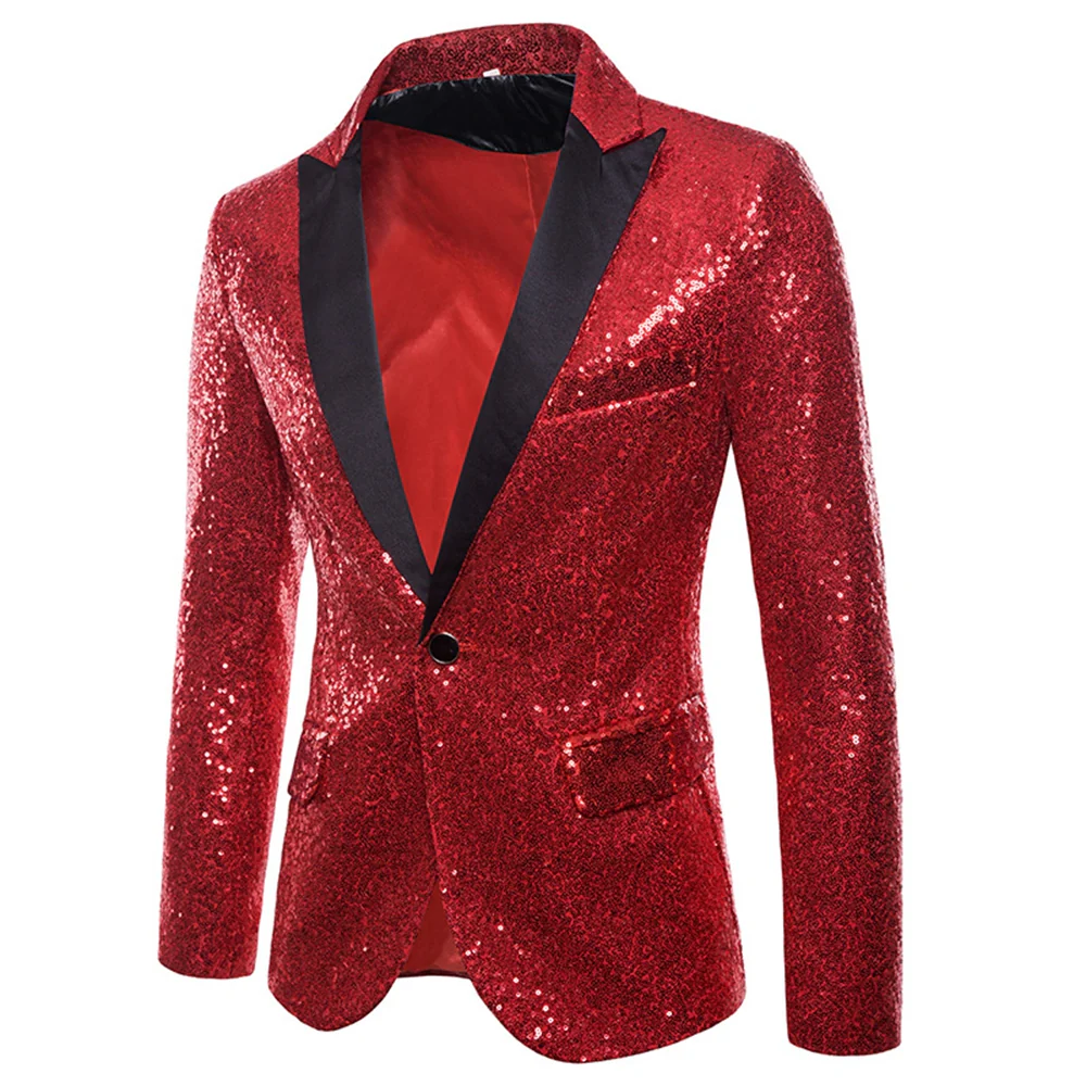 Men's Tailored Fit Gold Single Breasted One-Button Sequins Party Jacket - Image 4