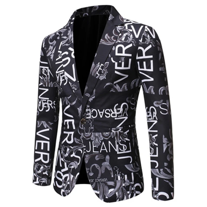 Men's Tailored Fit Notched Lapel Single Breasted One-button Printed Floral Jacket - Image 6