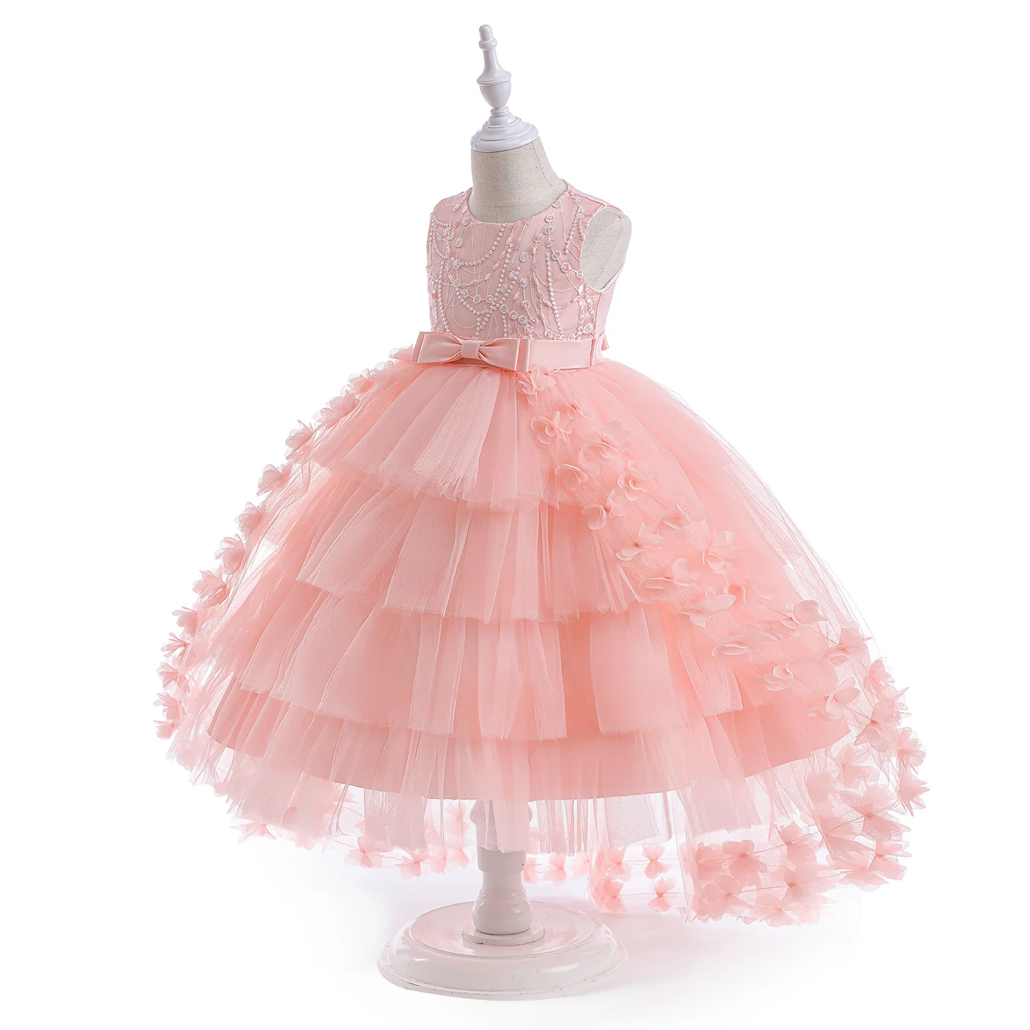 Princess Ball Gown Scoop Embroidery Tiered Flower Girl Dresses with Belt - Image 8
