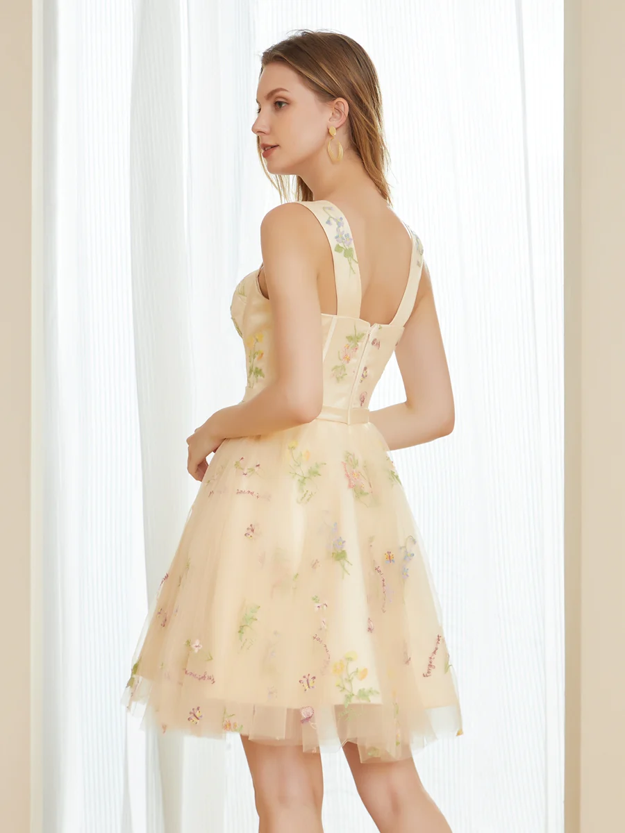 Retro A-Line Tulle Embroidery Short Homecoming Dresses with Straps - Image 4