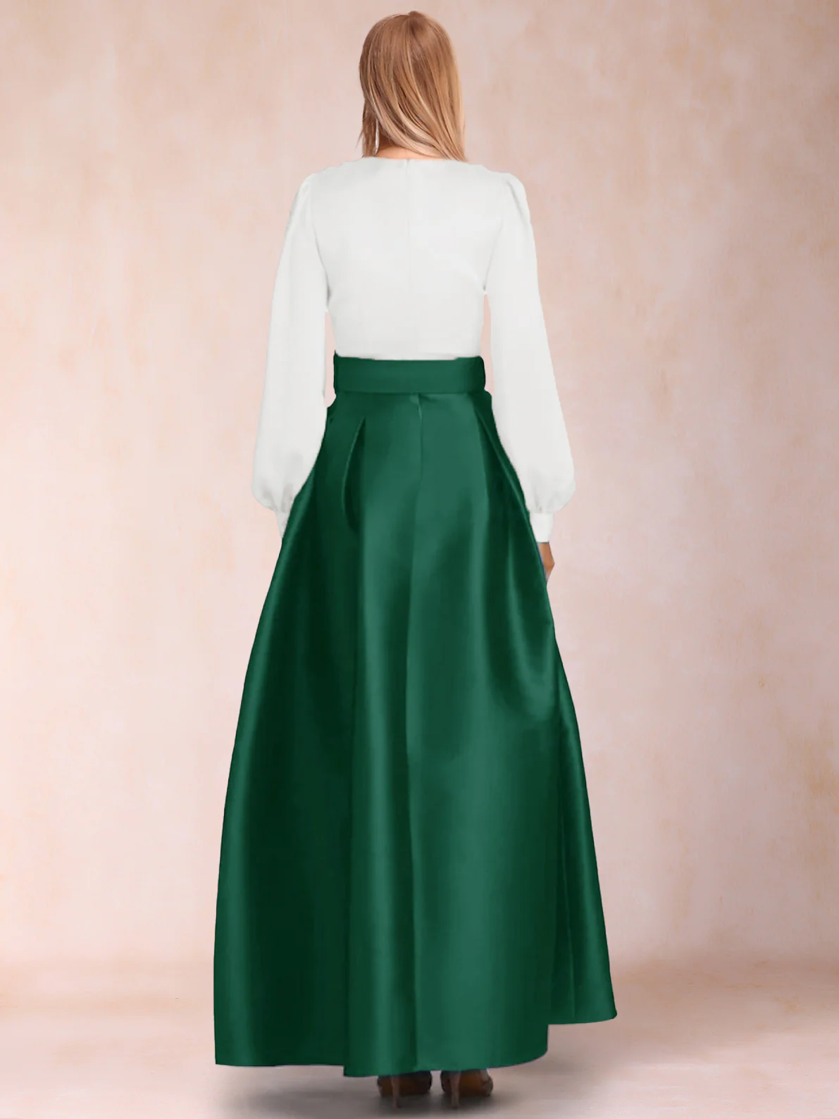 Satin A-Line/Princess V-Neck Floor-Length Long Sleeves Mother of the Bride Dresses With Belt - Image 2