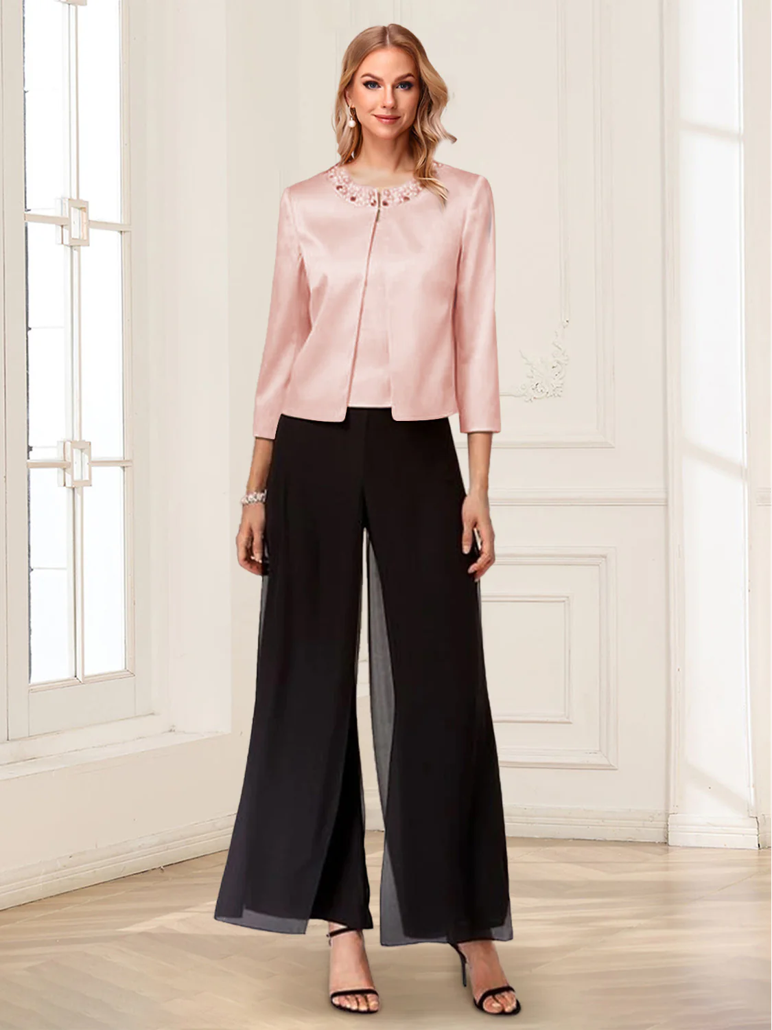 Scoop Long Sleeves 3 Pieces Pantsuits with Beading - Image 14