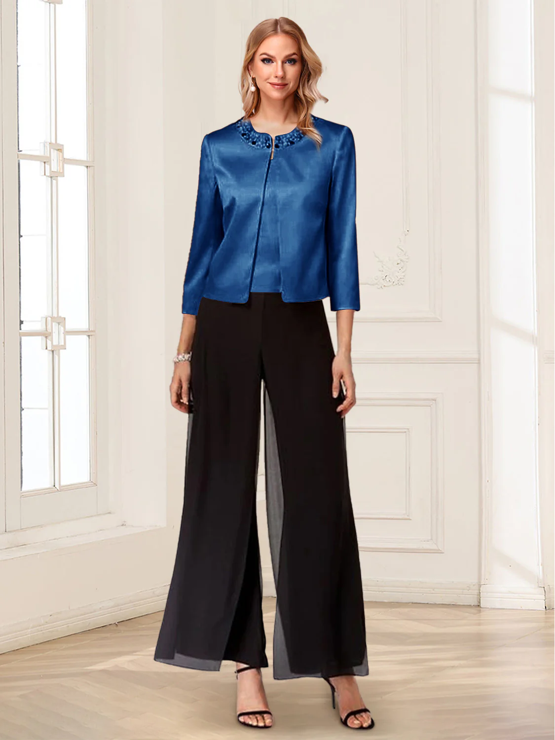 Scoop Long Sleeves 3 Pieces Pantsuits with Beading - Image 19
