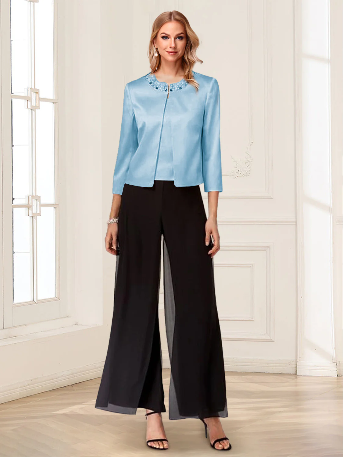 Scoop Long Sleeves 3 Pieces Pantsuits with Beading - Image 31