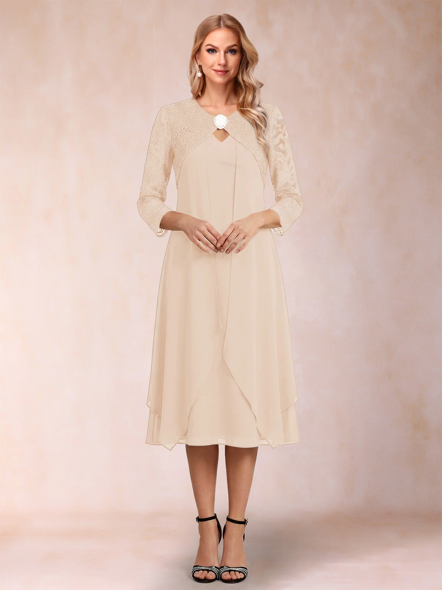 Sheath/Column 3/4 Sleeves Asymmetrical Mother of the Bride Dresses with Lace & Rhinestone - Image 12