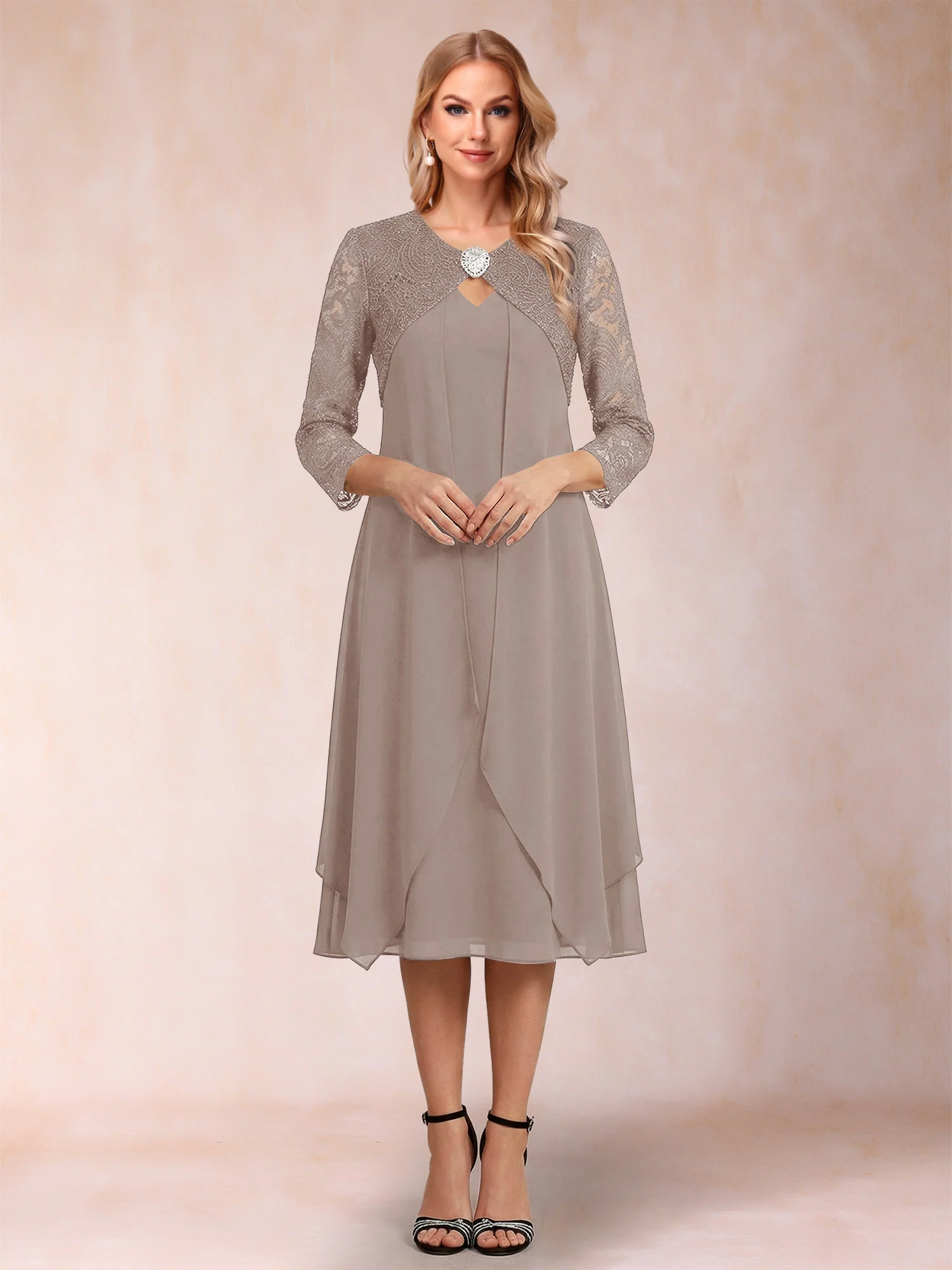 Sheath/Column 3/4 Sleeves Asymmetrical Mother of the Bride Dresses with Lace & Rhinestone - Image 18