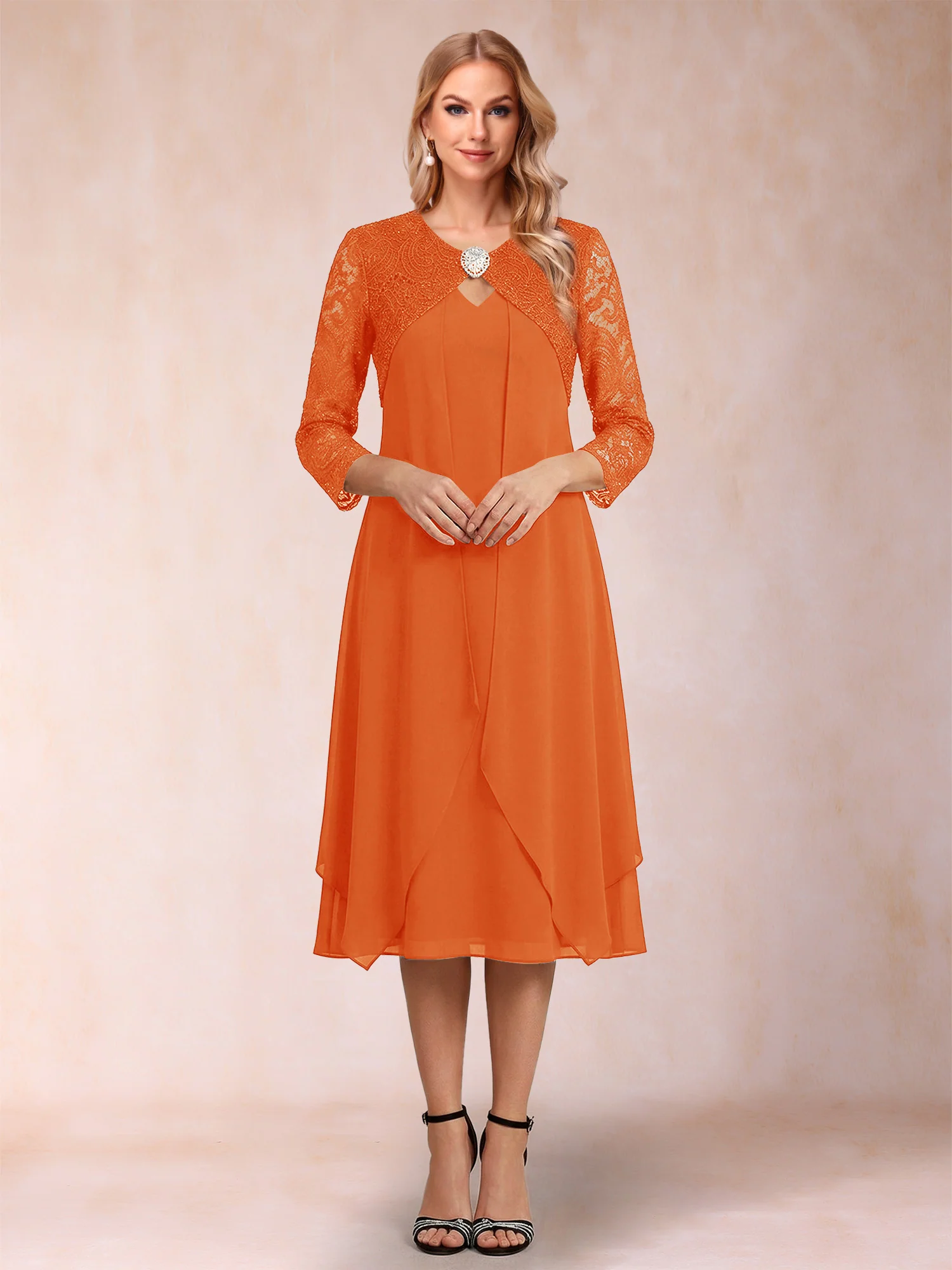 Sheath/Column 3/4 Sleeves Asymmetrical Mother of the Bride Dresses with Lace & Rhinestone - Image 38