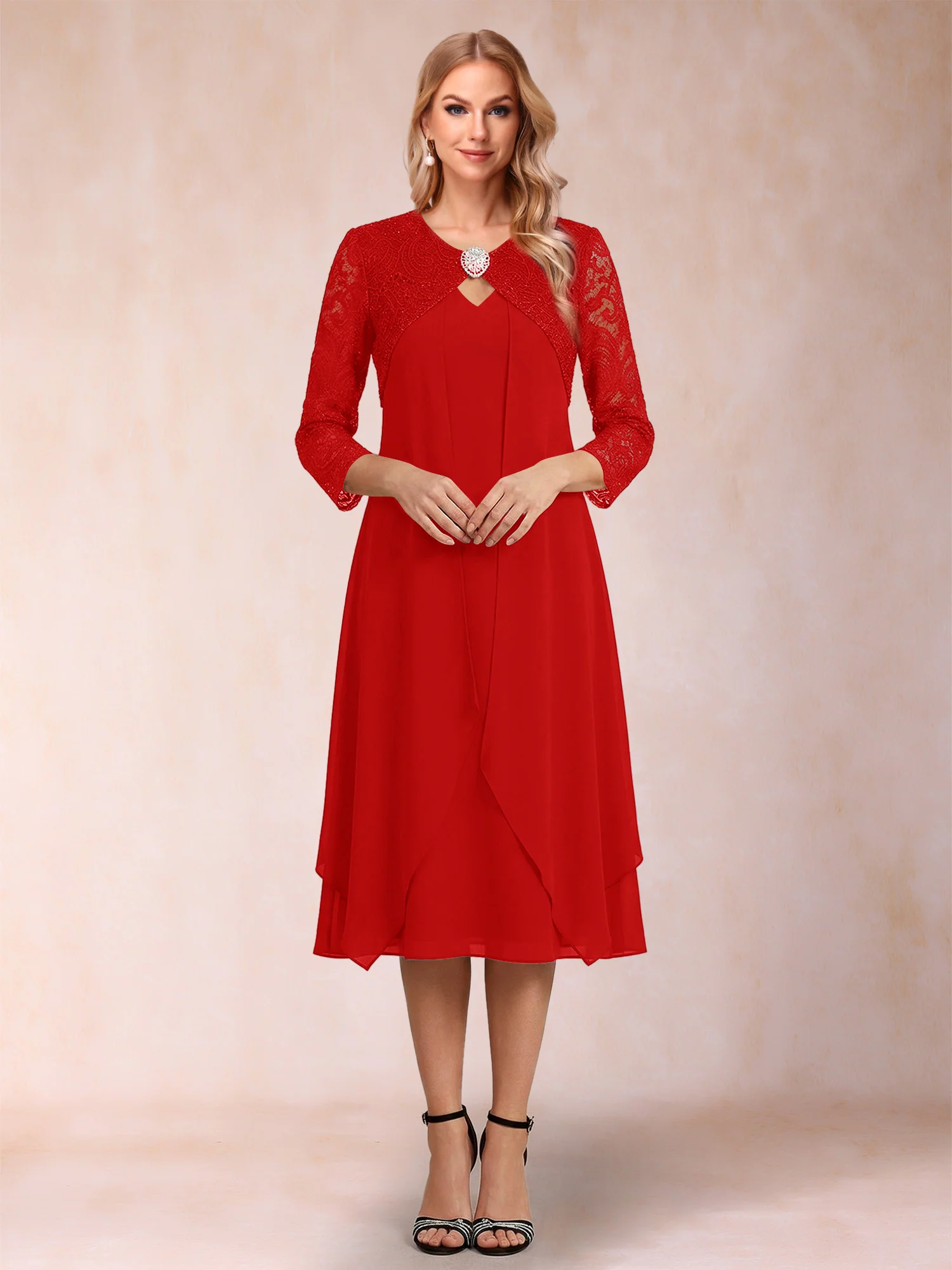 Sheath/Column 3/4 Sleeves Asymmetrical Mother of the Bride Dresses with Lace & Rhinestone - Image 42