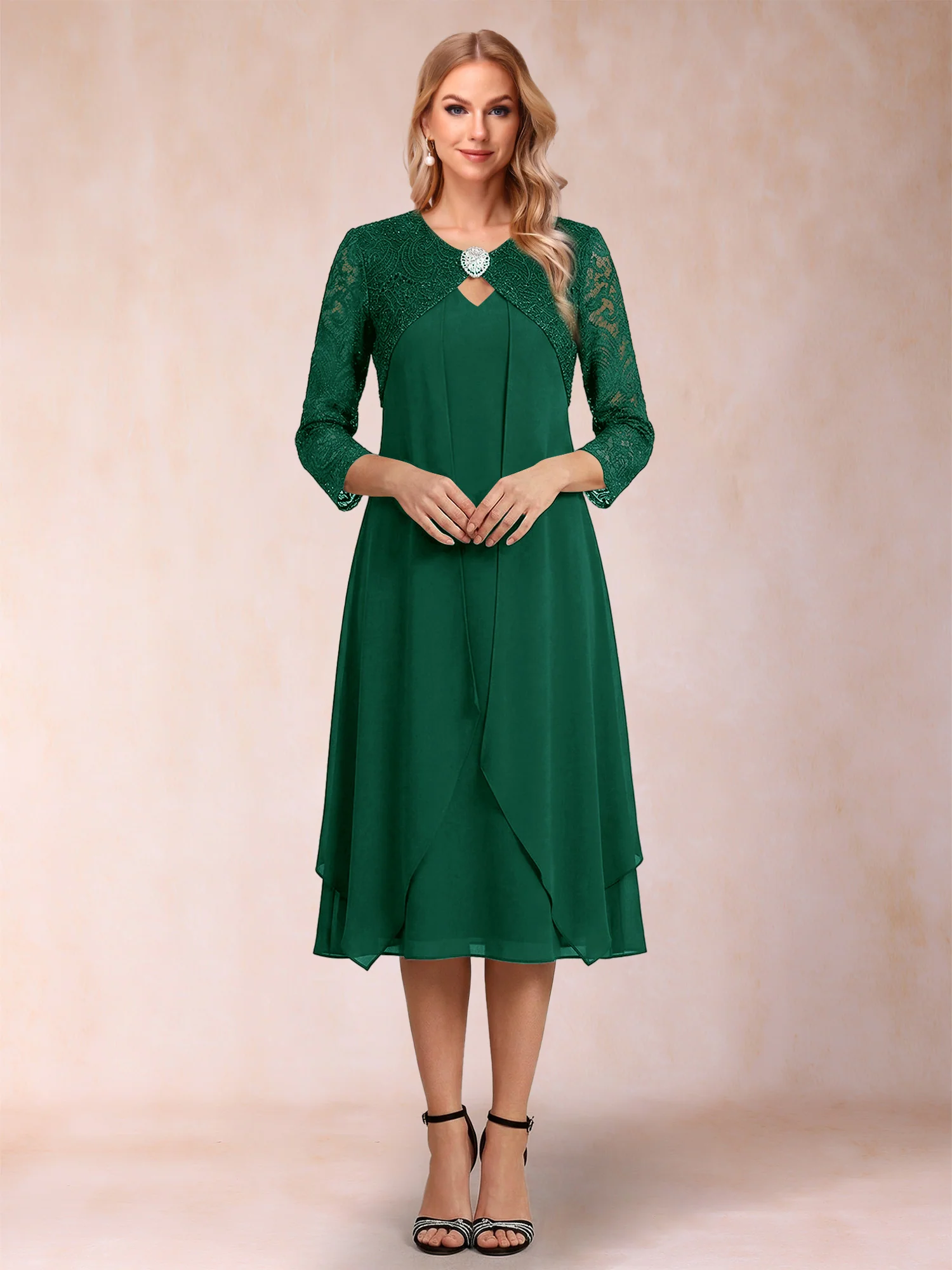 Sheath/Column 3/4 Sleeves Asymmetrical Mother of the Bride Dresses with Lace & Rhinestone - Image 6