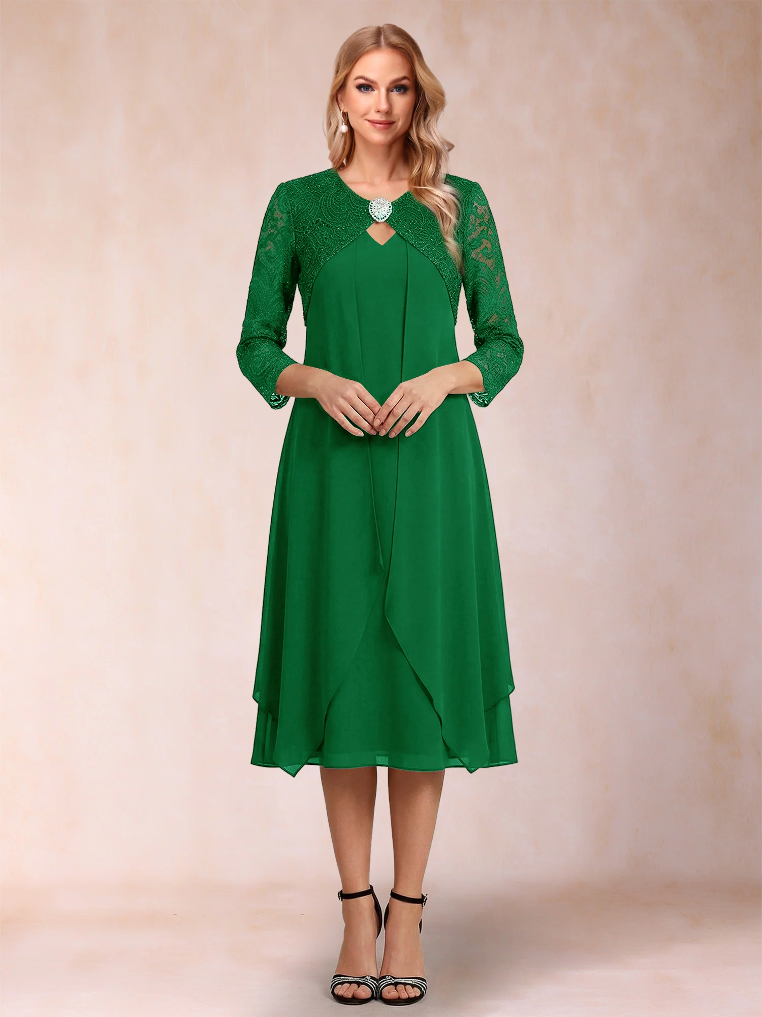 Sheath/Column 3/4 Sleeves Asymmetrical Mother of the Bride Dresses with Lace & Rhinestone - Image 67