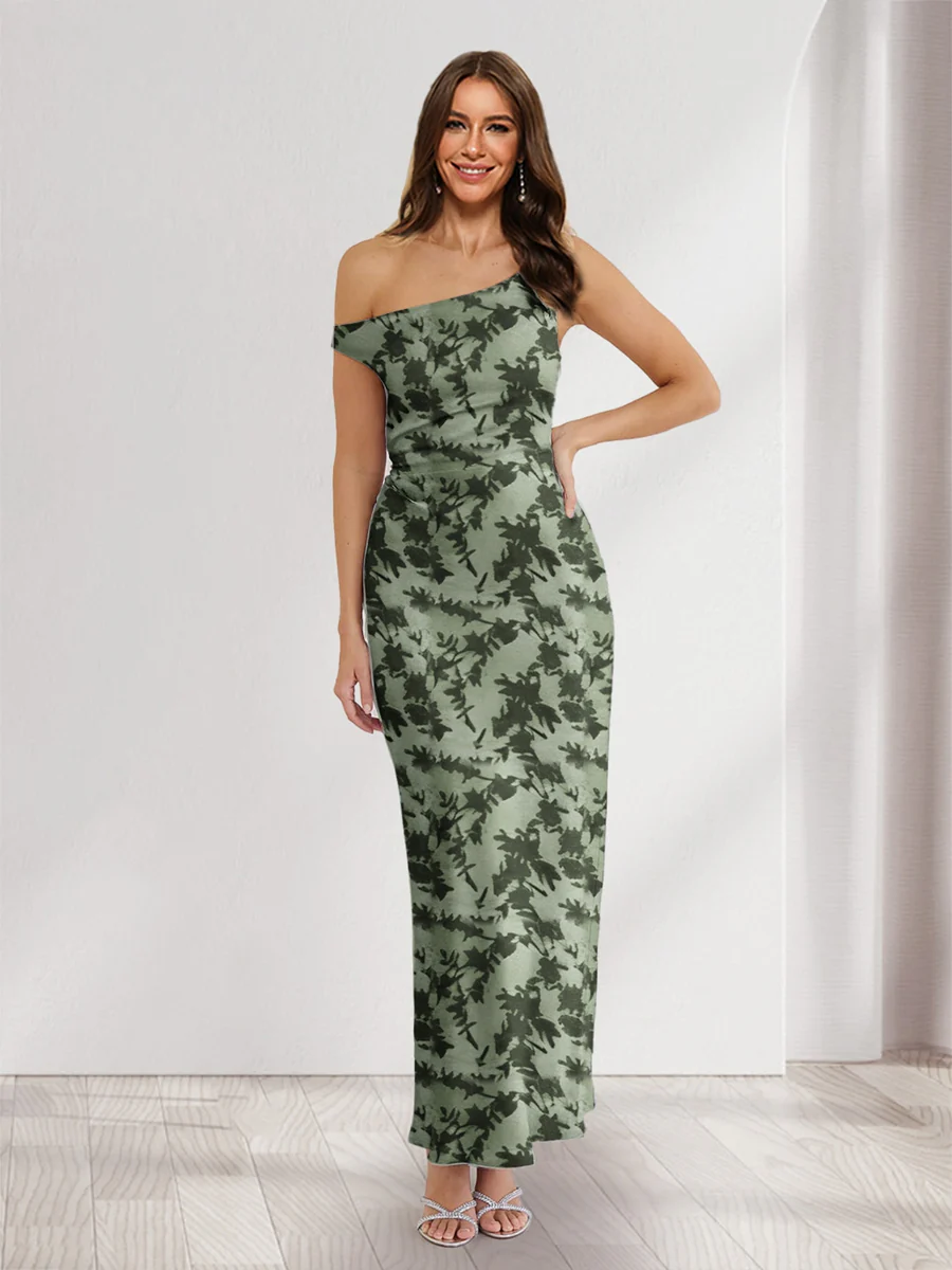 Sheath/Column Asymmetrical Sleeveless Ankle-Length Floral Wedding Guest Dresses - Image 11