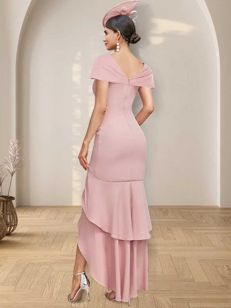 Sheath/Column Asymmetrical V-Neck Mother of the Bride Dresses With Ruffles - Image 2